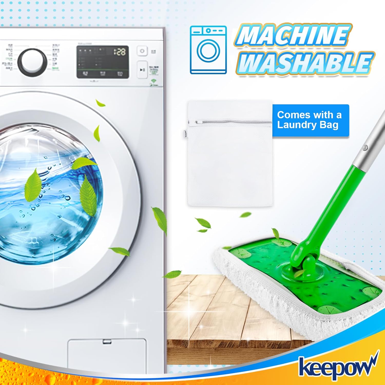 KEEPOW Reusable Mop Pads for Swiffer 2-Pack