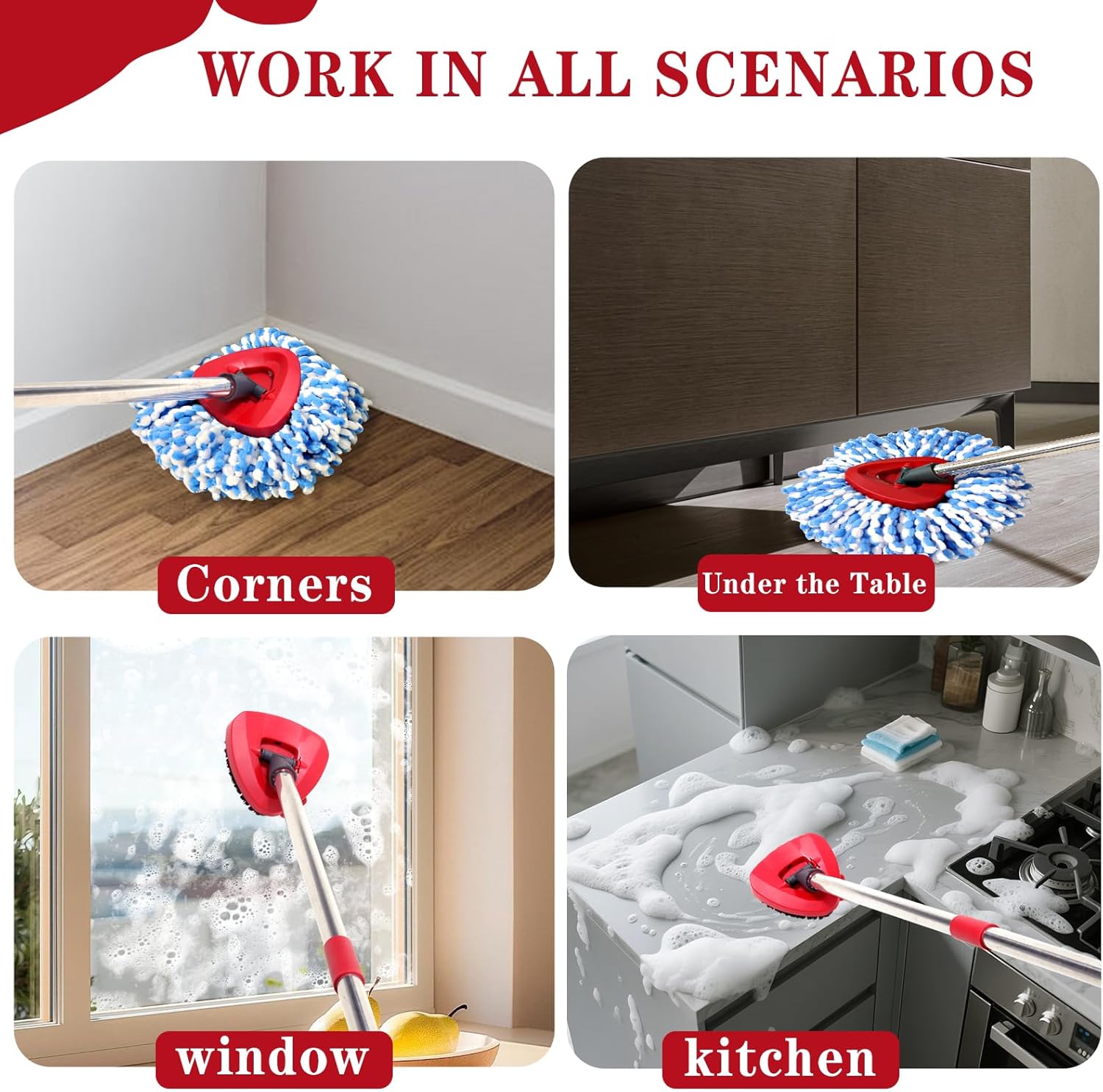 4 Pack Spin Mop Replacement Heads for 2-Tank System