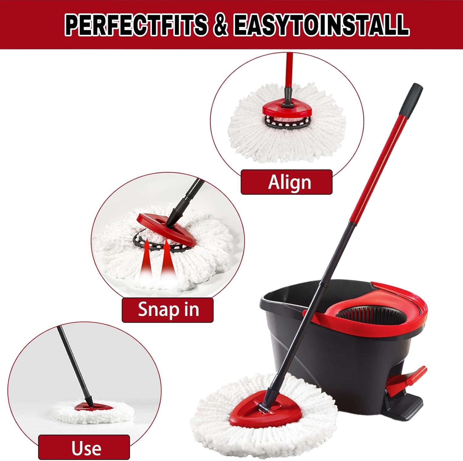 SUOSEC Spin Mop Replacement Heads 6Pack - Machine Washable Easy to Replace