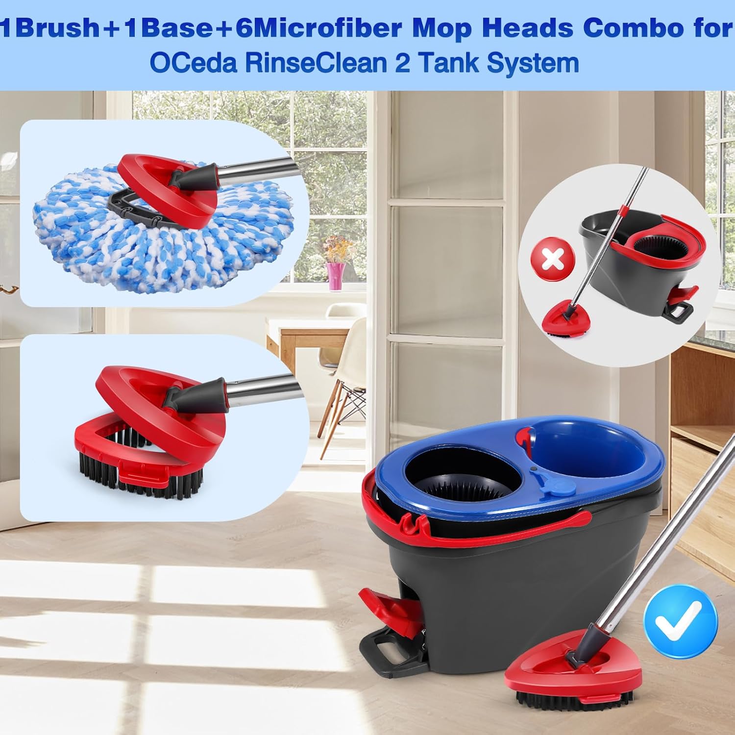 BOCA STORY 6 Mop Heads Scrub Brush Base Combo