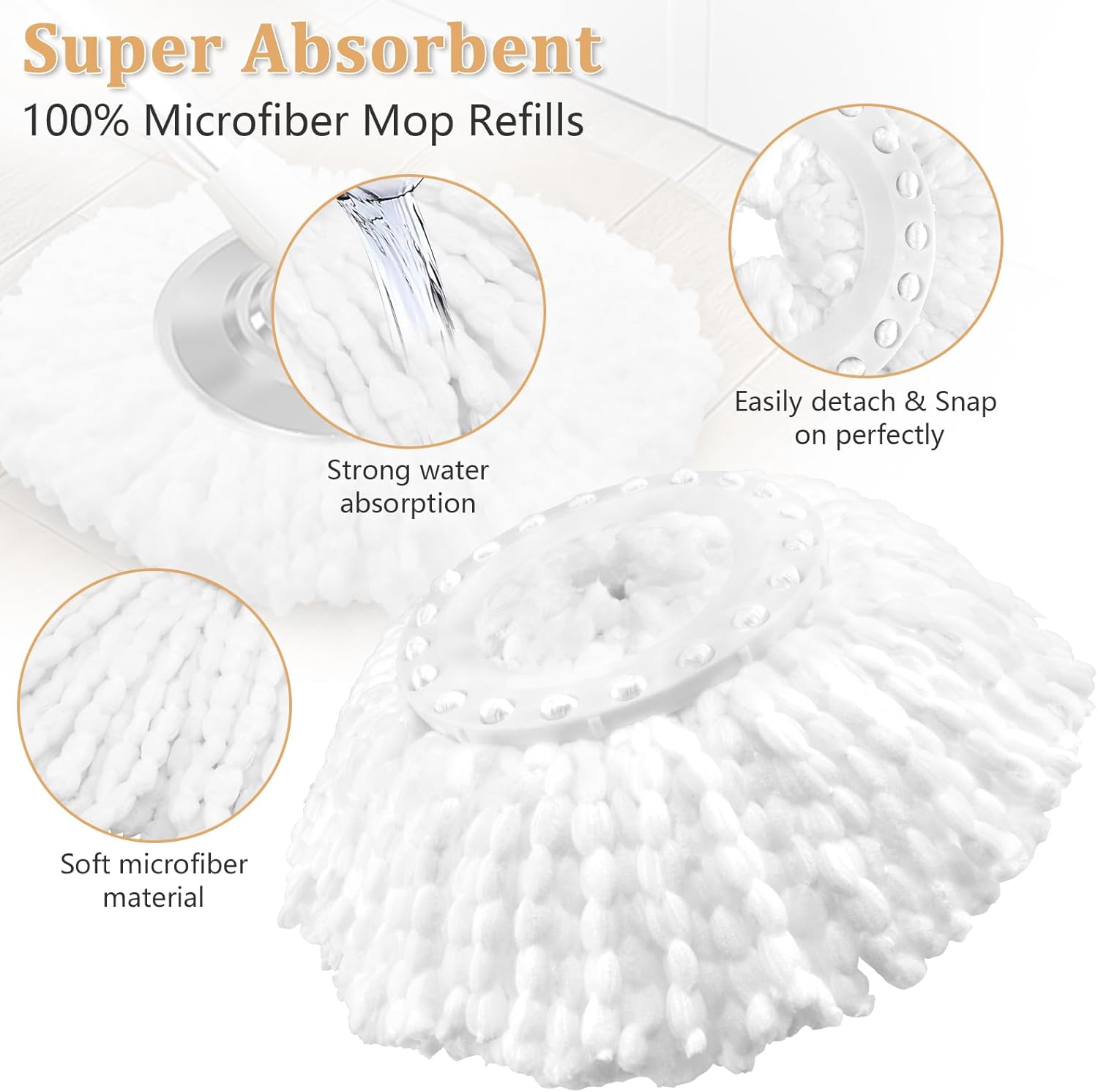 NICEMOVIC 6-Pack Spin Mop Replacement Heads - Universal Fit Machine Washable Microfiber