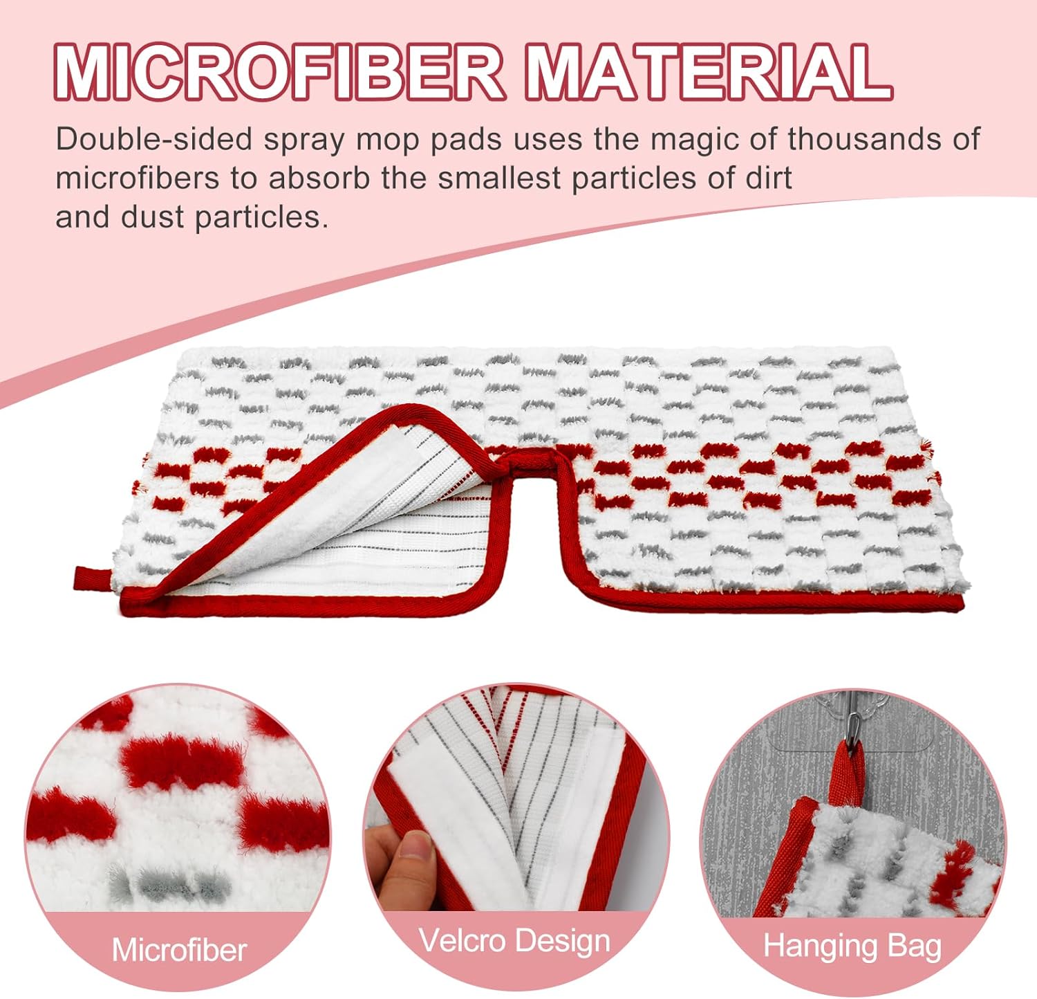 DLAIMI Spray Mop Pads - Reusable 6 Pack Red for Oceda ProMist MAX