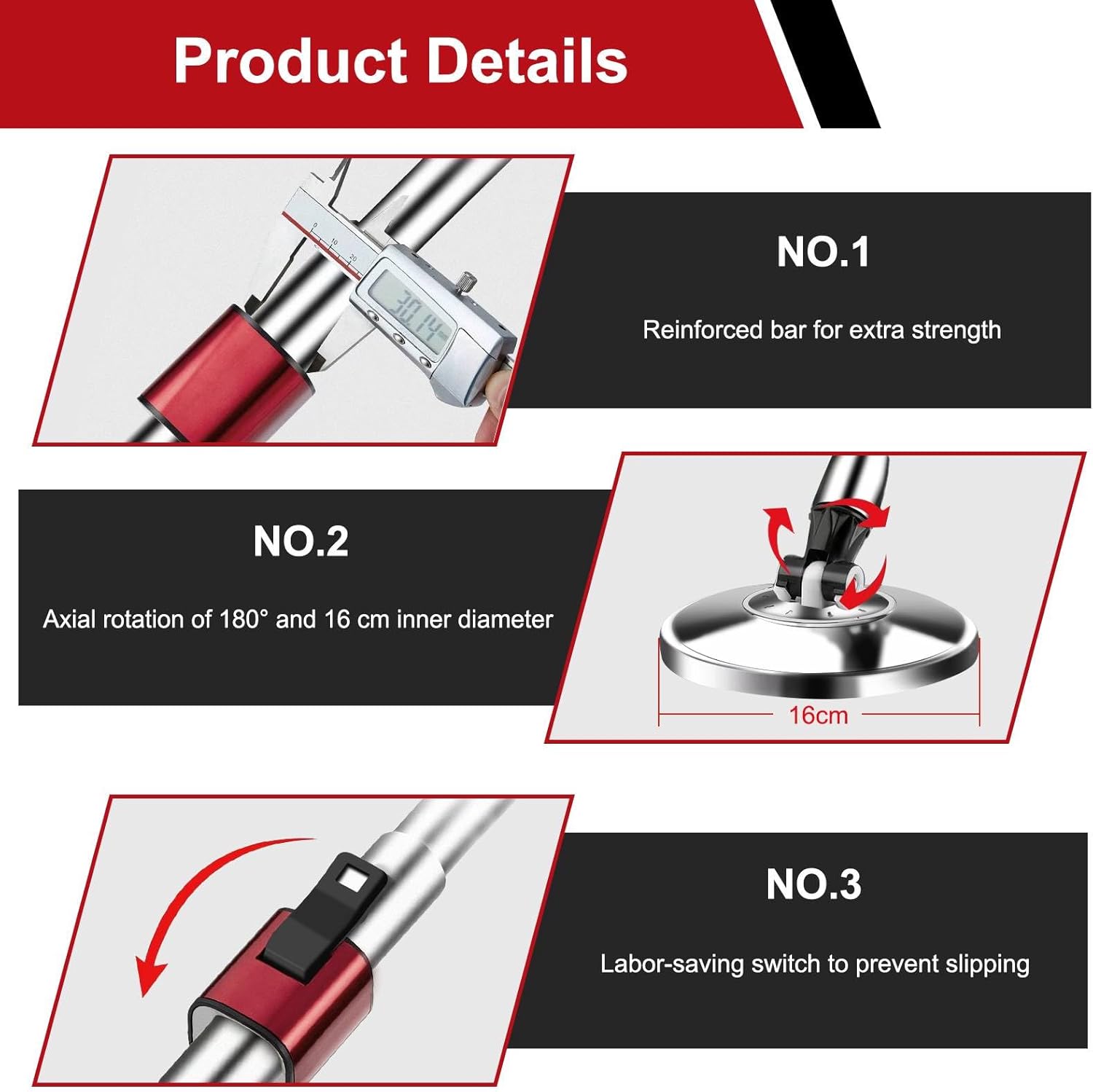 360 Swivel Adjustable Mop Handle with 51 Inch Mop Bar