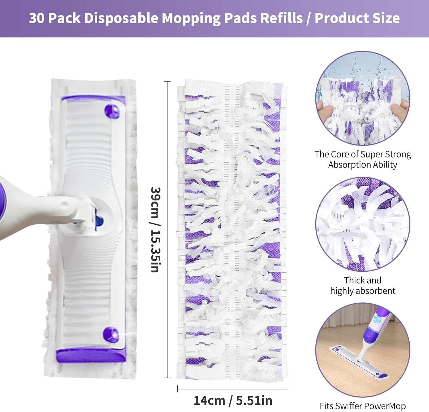 30 Pack PowerMop Replacement Pads for Multi-Surface and Wood Mops