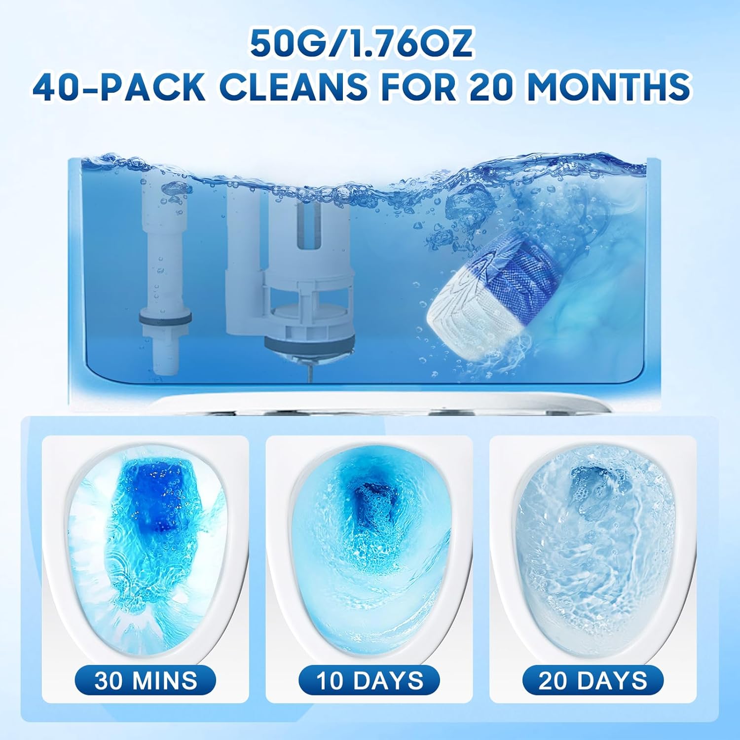 KIISIISO Toilet Cleaner Tablets 40 Pack Long-Lasting