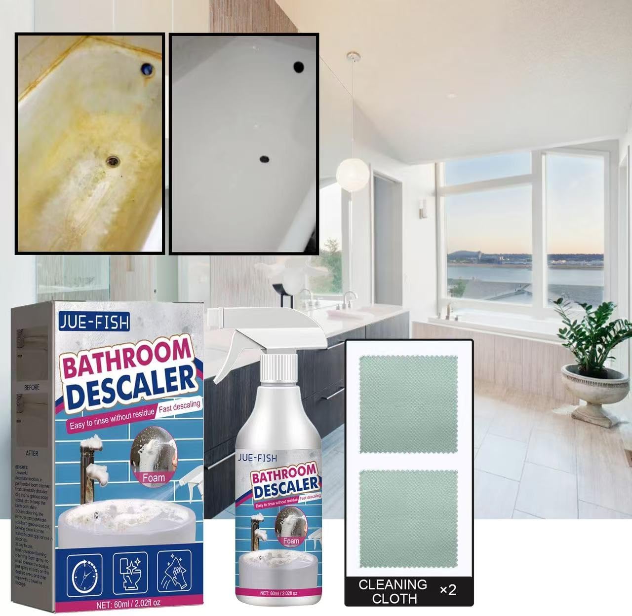 Bathroom Cleaner - Foam Descaler for Glass Tiles and Faucets
