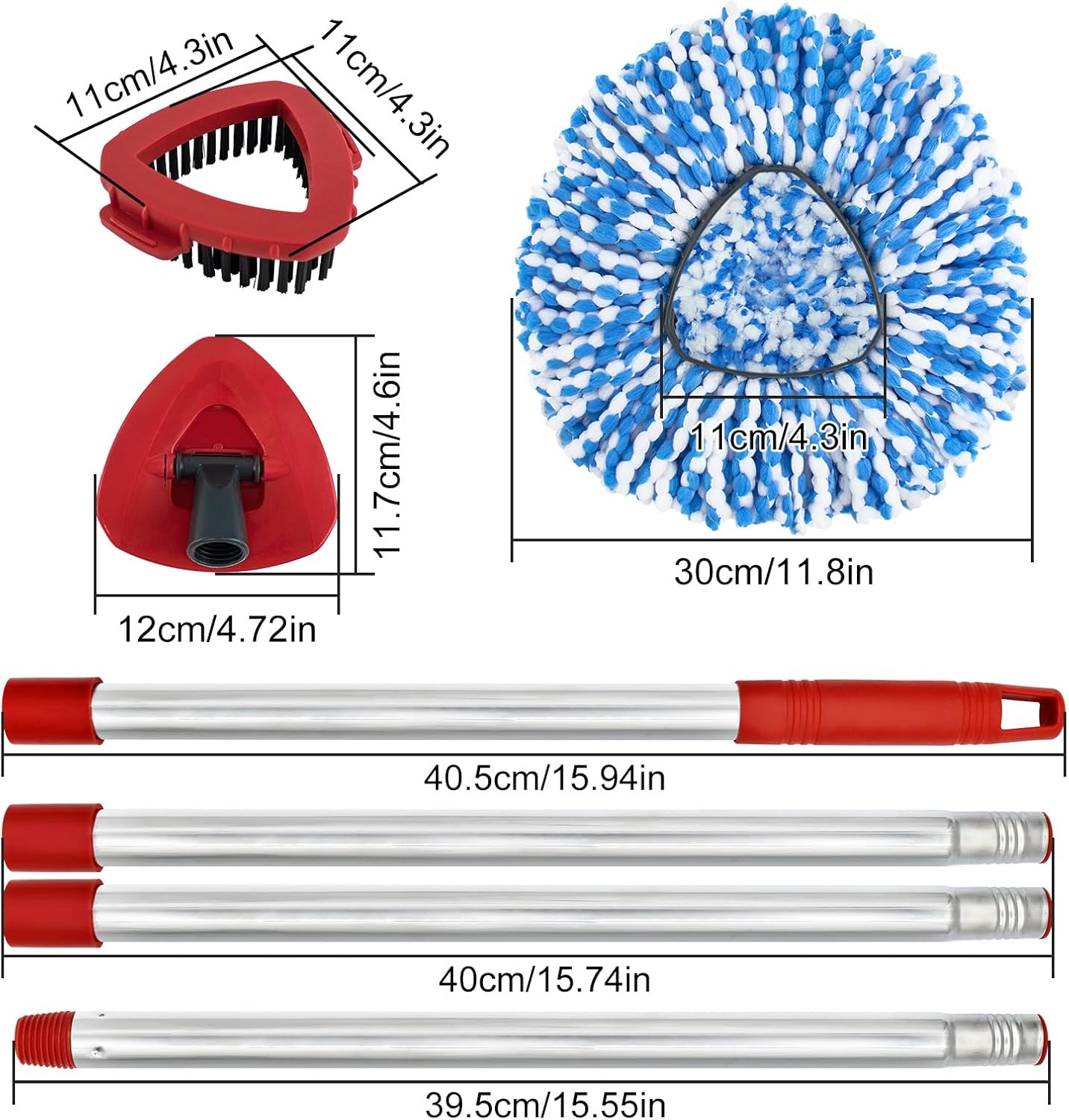 Heuihm 2 Spin Mop Heads 4-Section Handle Combo Set