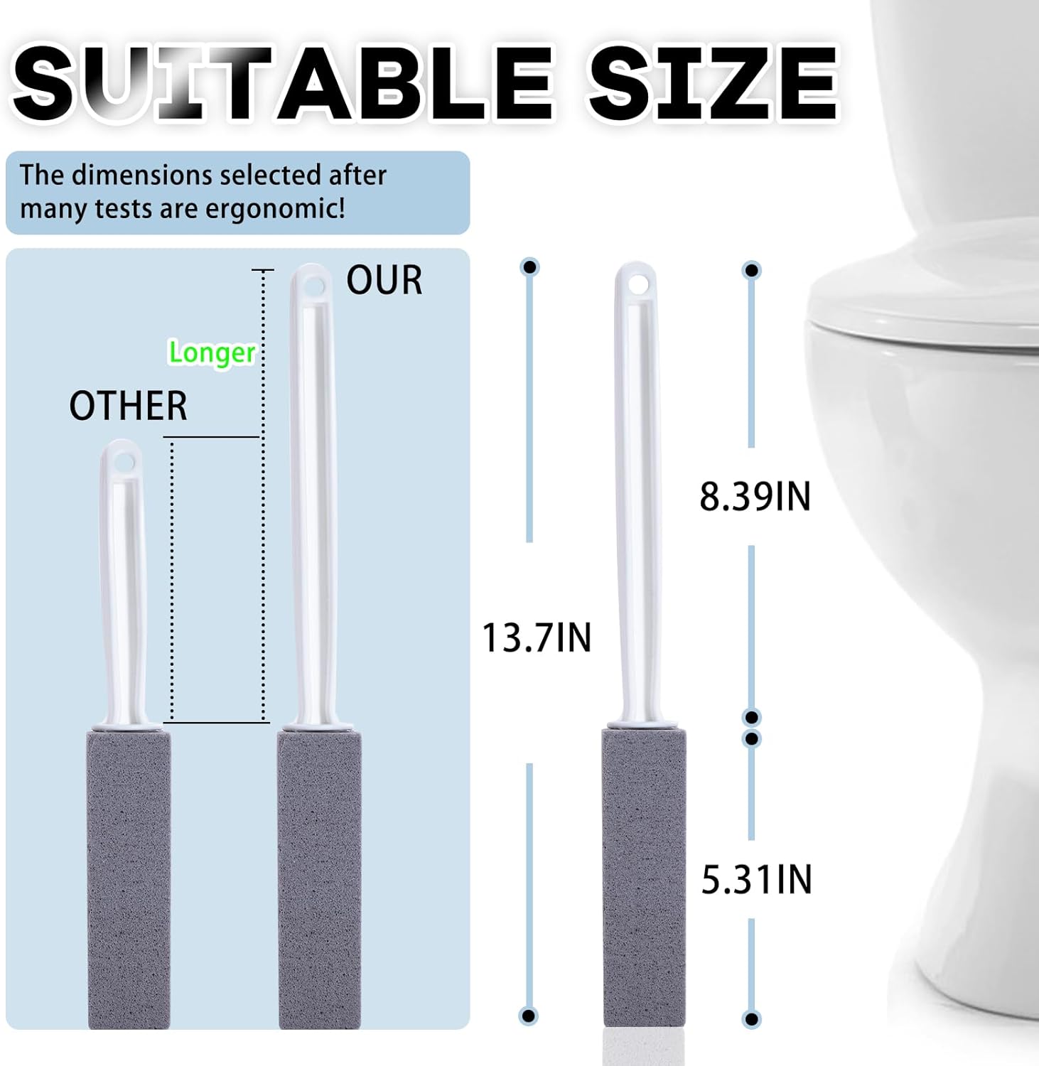 2 Packs Pumice Stones with Long Handles for Toilet and More