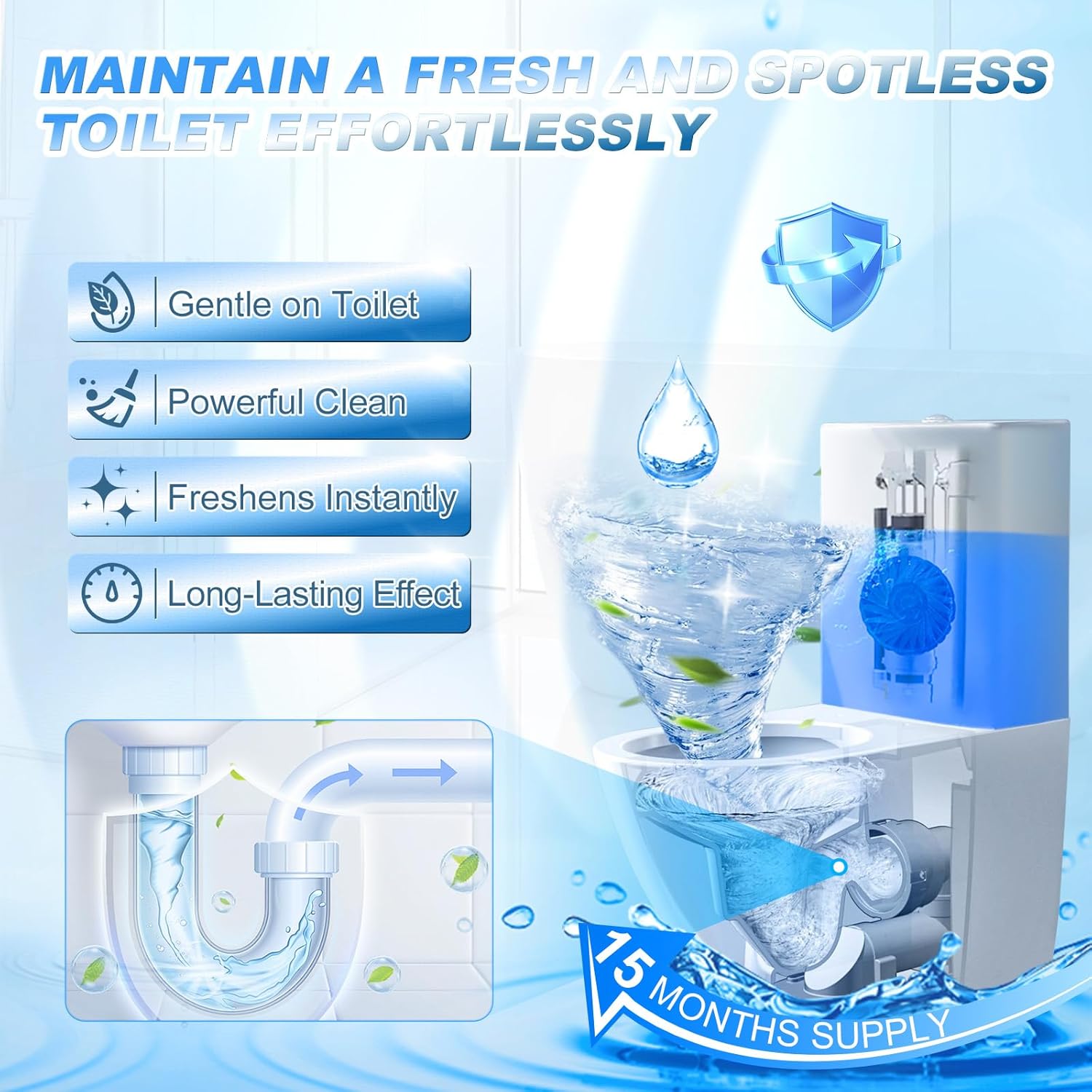 KIISIISO Toilet Bowl Tablets 54 Pack Automatic Cleaner with Long-Lasting Fragrance