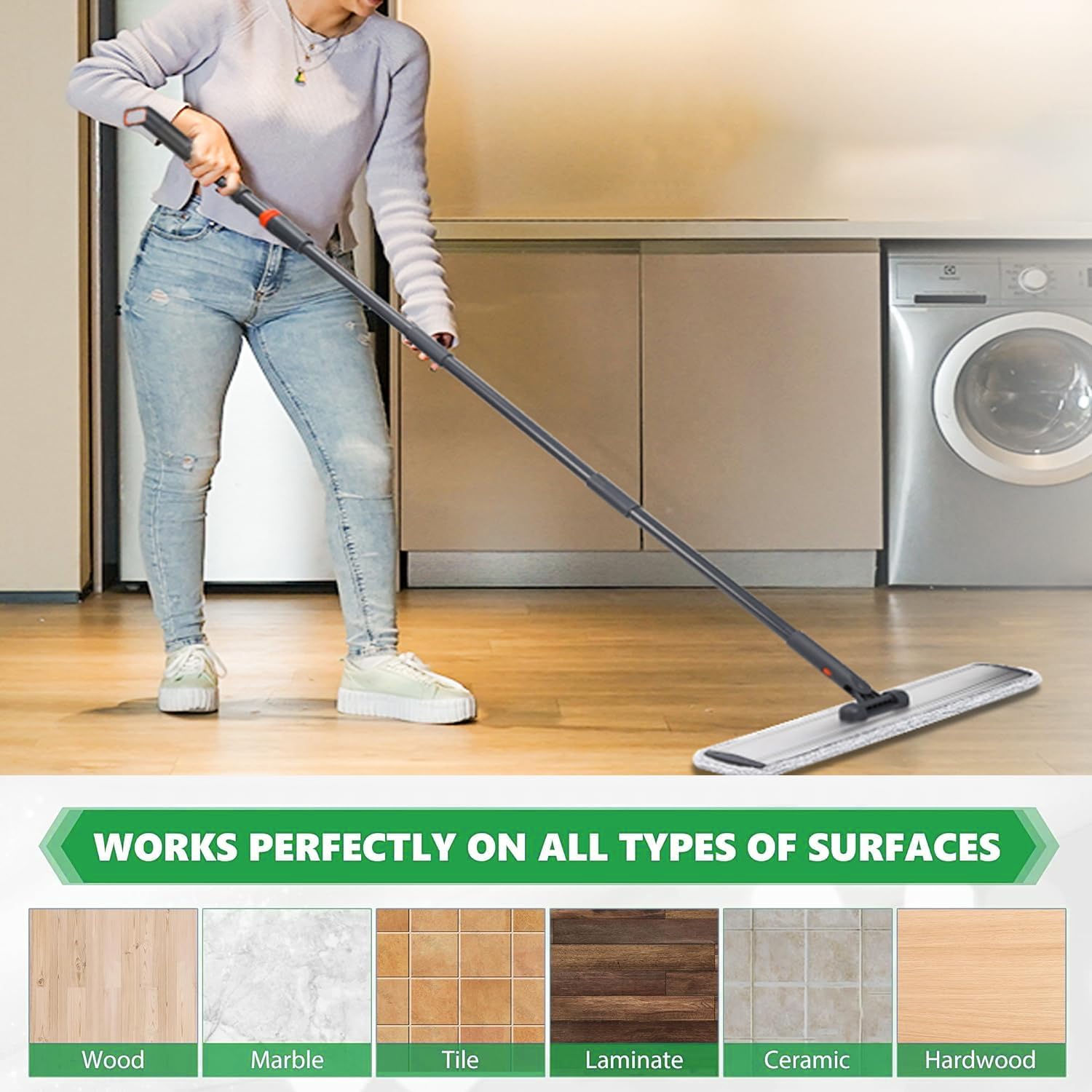 18-Inch Microfiber Mop with 4 Reusable Pads and 61in Handle