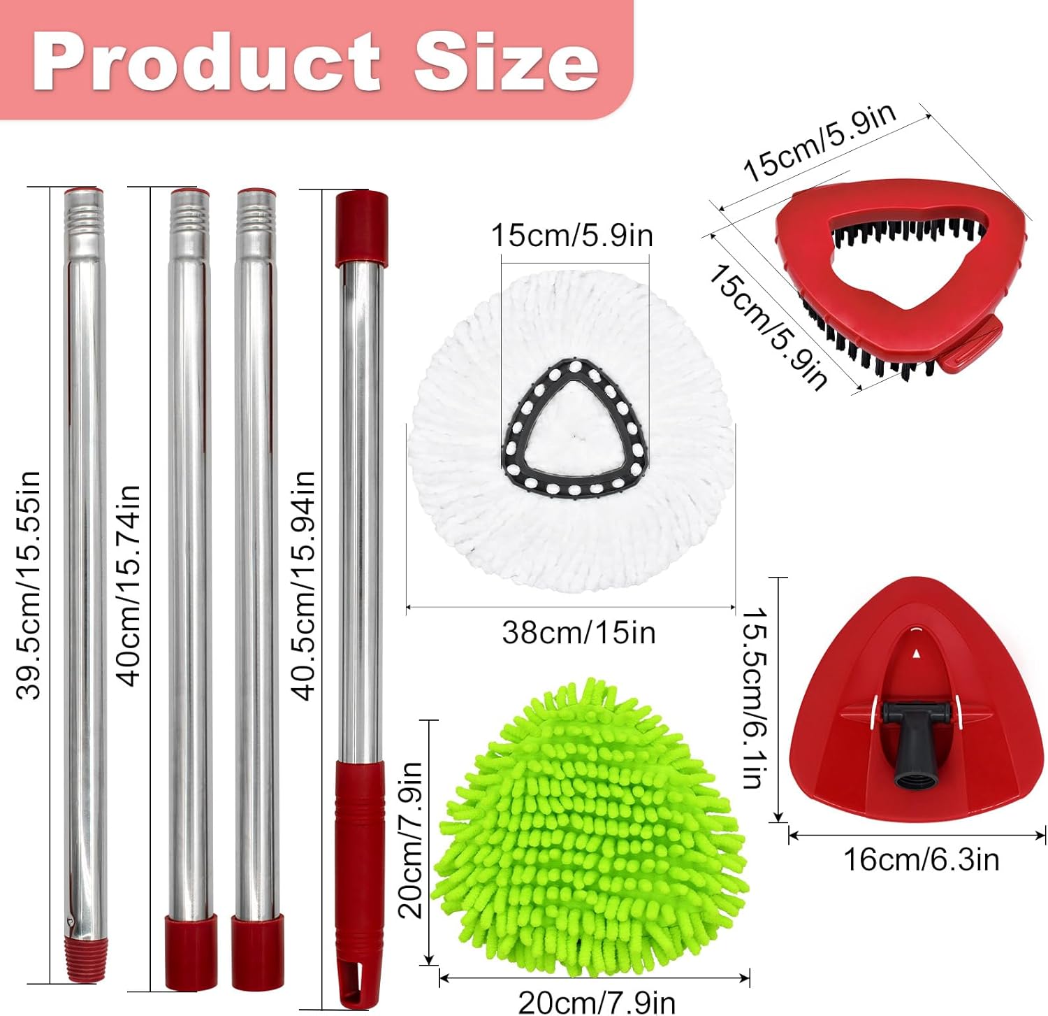 Hezane 4 Pack Mop Heads Handle Scrub Brush Combo Set