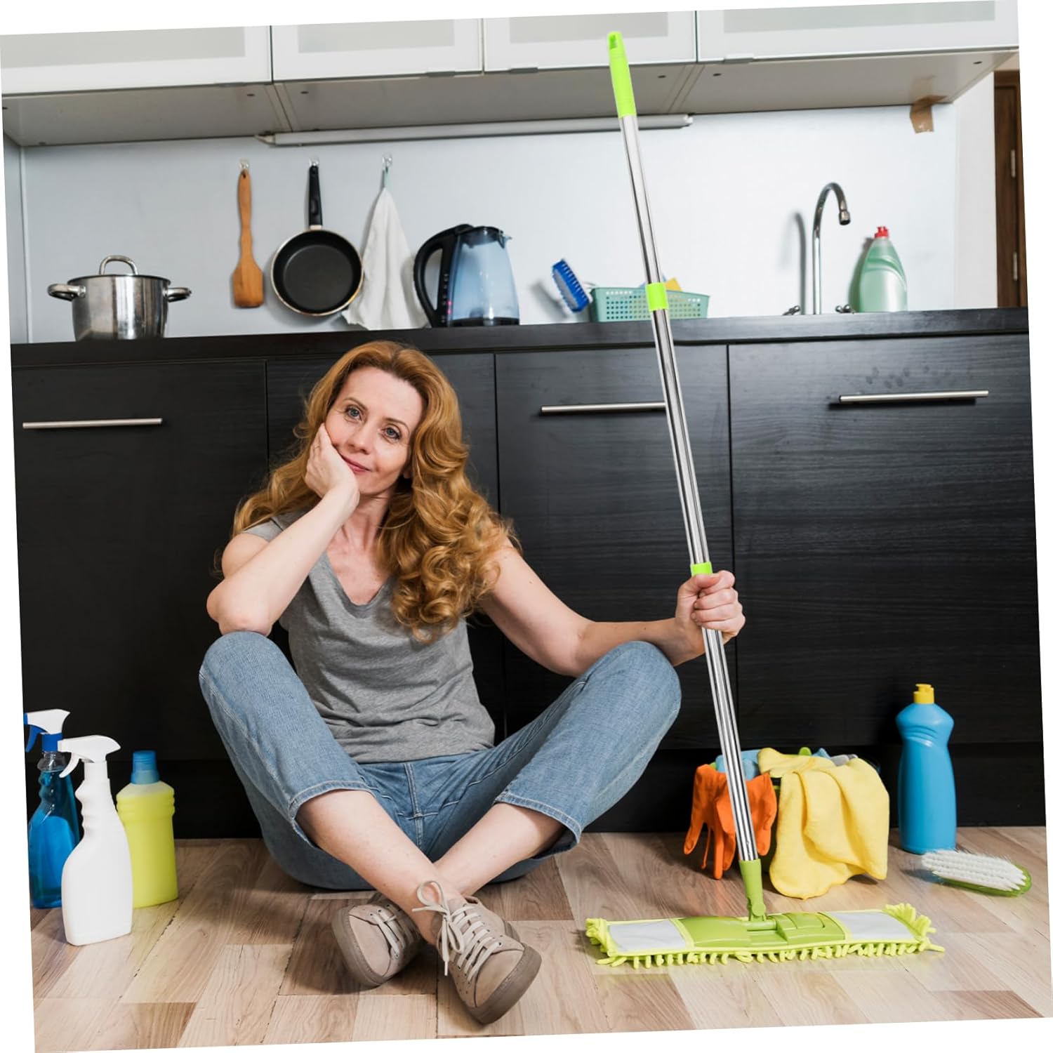 3-Section Mop Handle Replacement Sturdy Plastic Stainless Steel Mop Rod