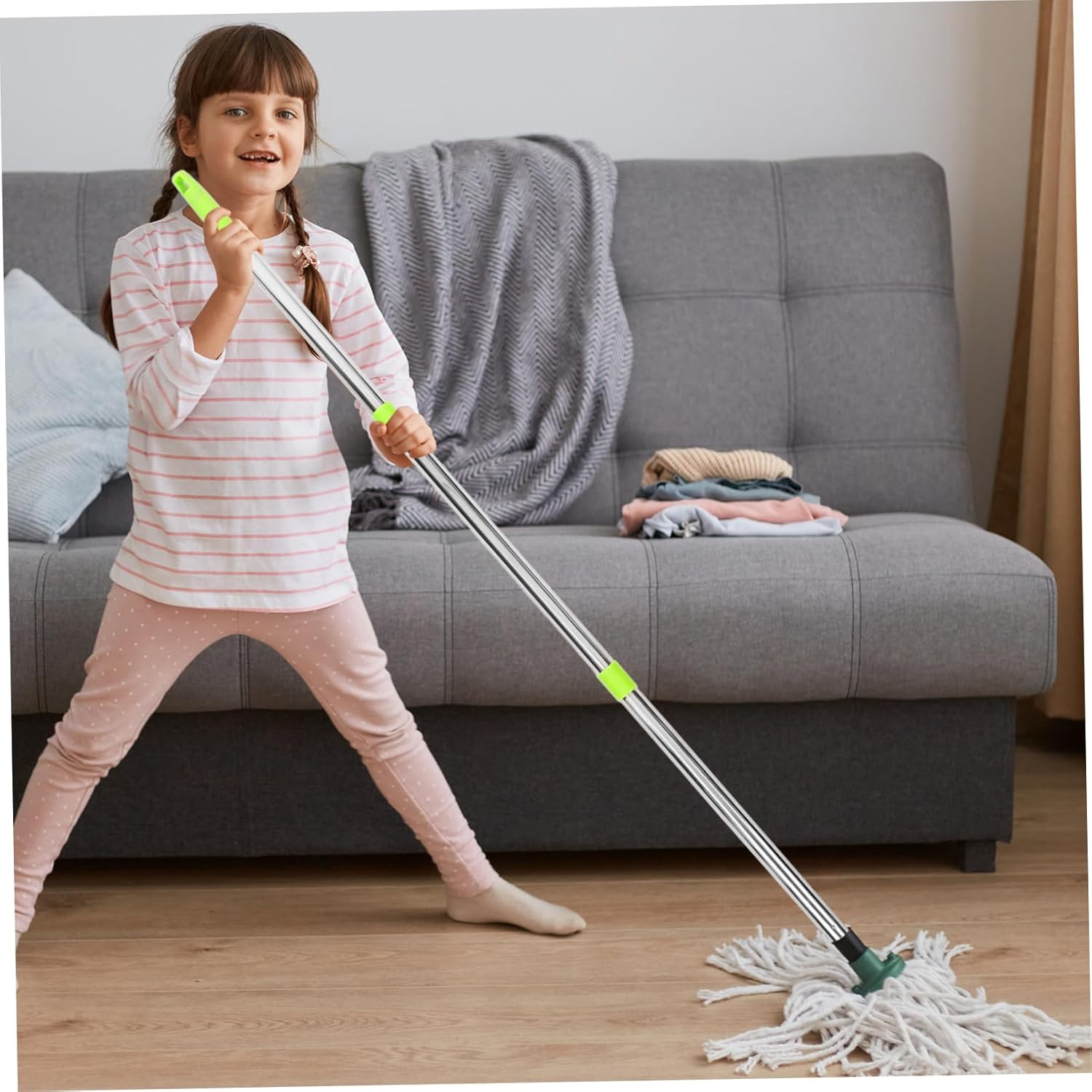 3-Section Mop Handle Replacement Sturdy Plastic Stainless Steel Mop Rod