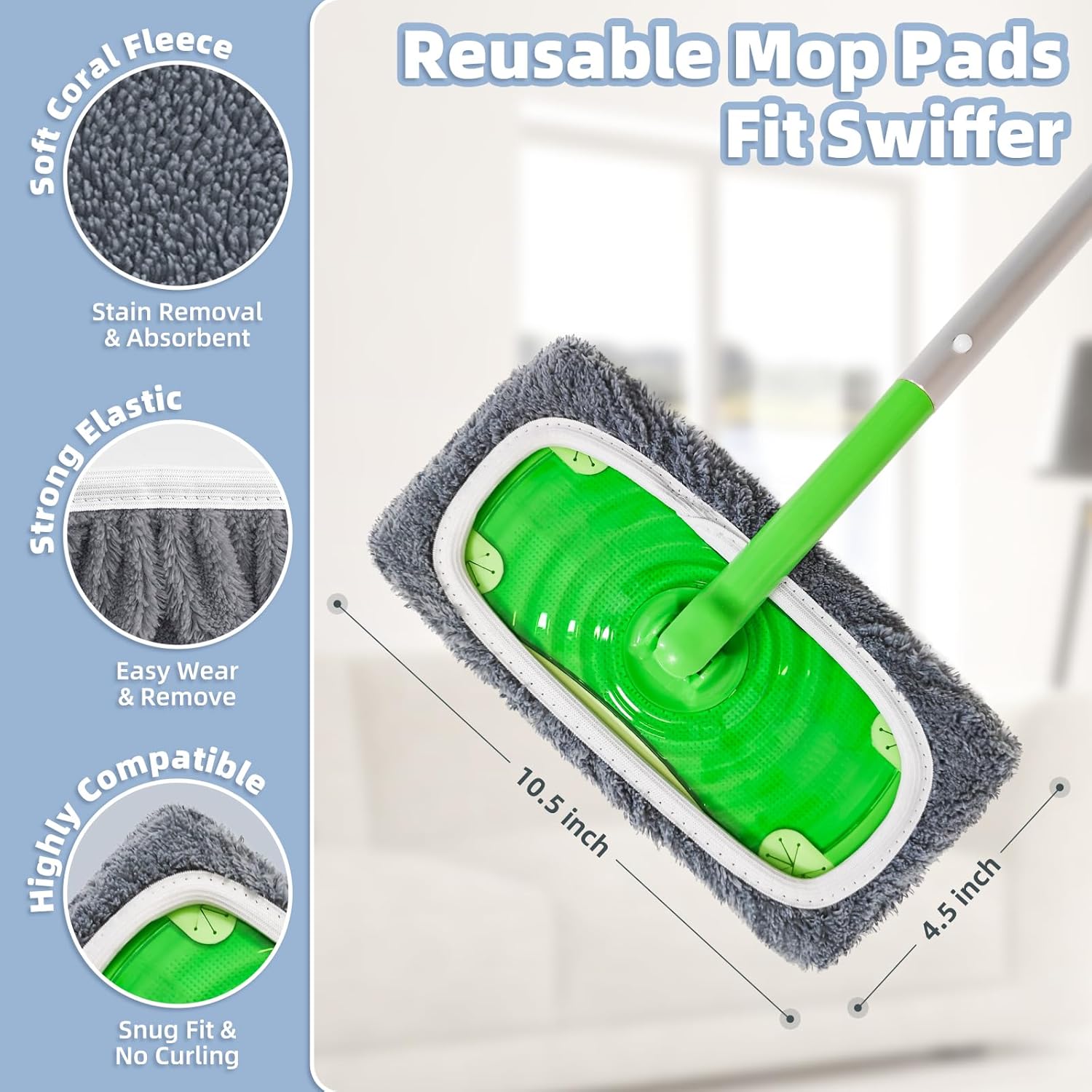 LOVECO Reusable Mop Pads Refill for Swiffer 6 Grey Pack
