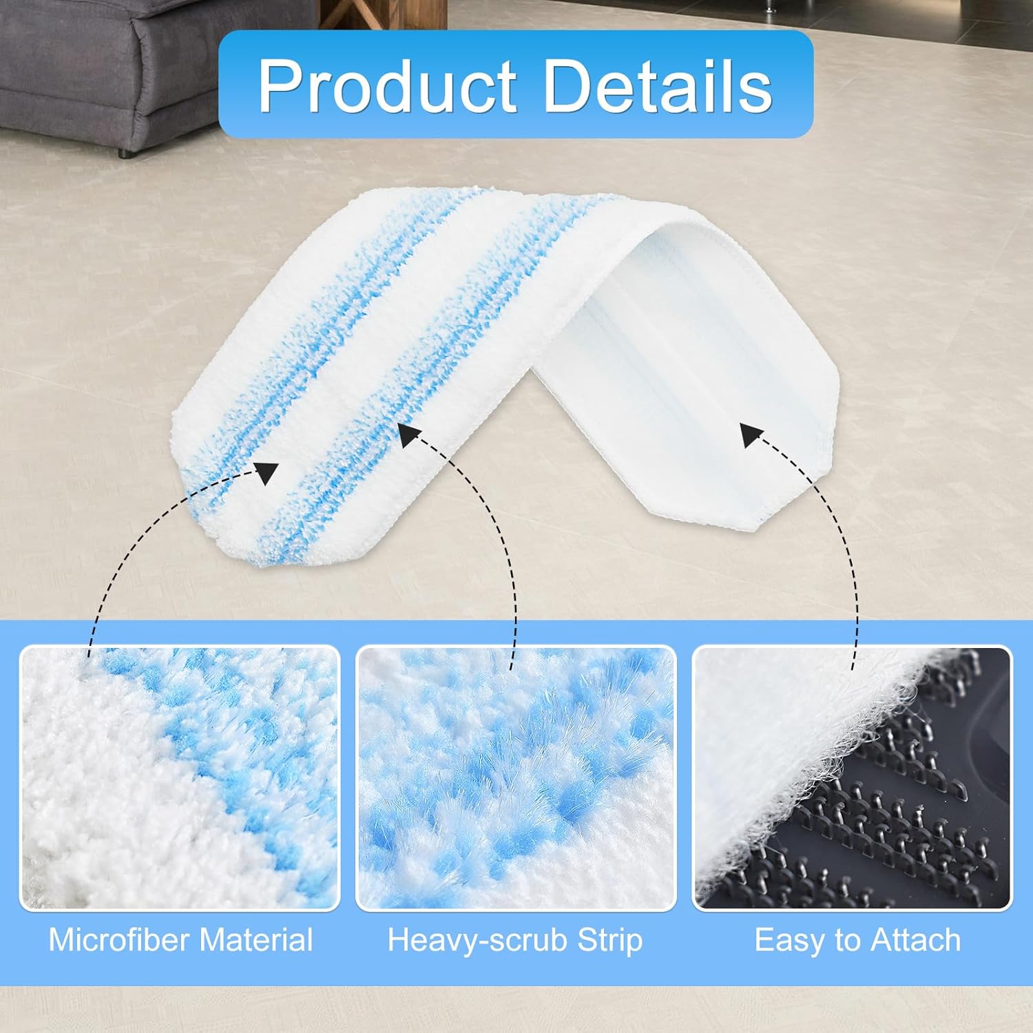 6 Pack Microfiber Mop Pads for O-Cedar H2Pro Flat Mop System