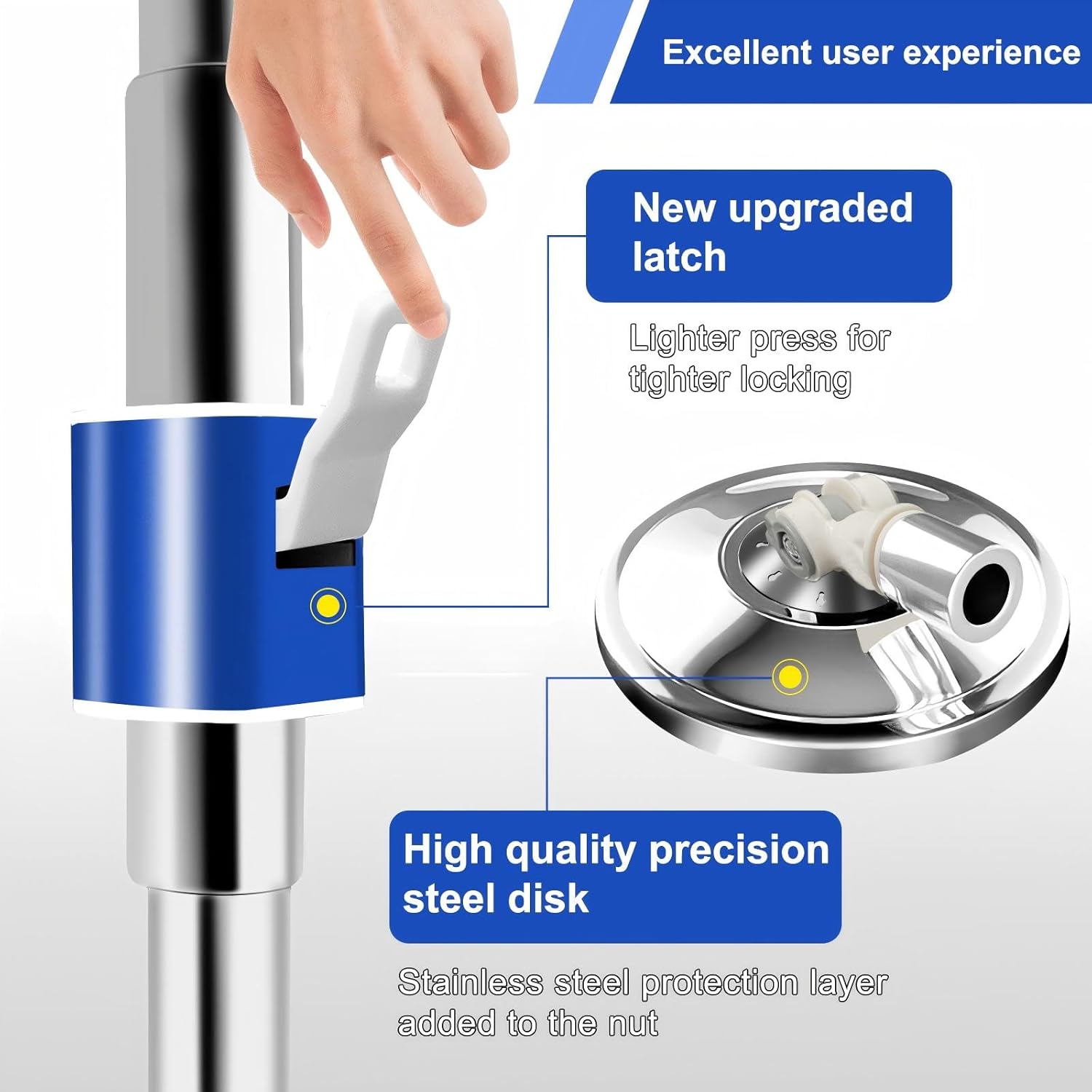 360 Swivel Mop Handle with Reinforced Pole and Microfiber Refills Blue