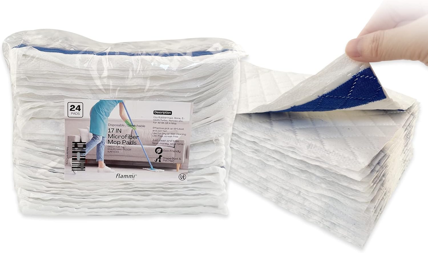 18 Inch Microfiber Mop Pad 24 Pack Replacement for Hook Loop Mop