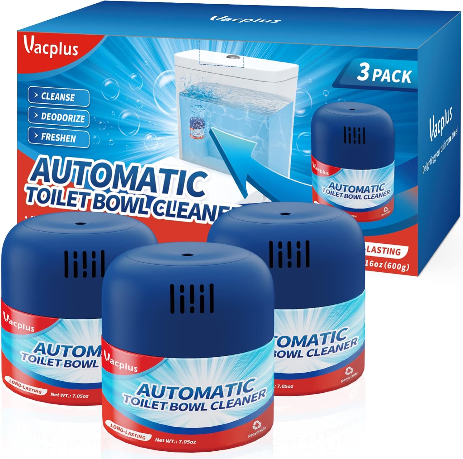 Vacplus Toilet Bowl Cleaners - 3 Pack Hands-Free Powerful