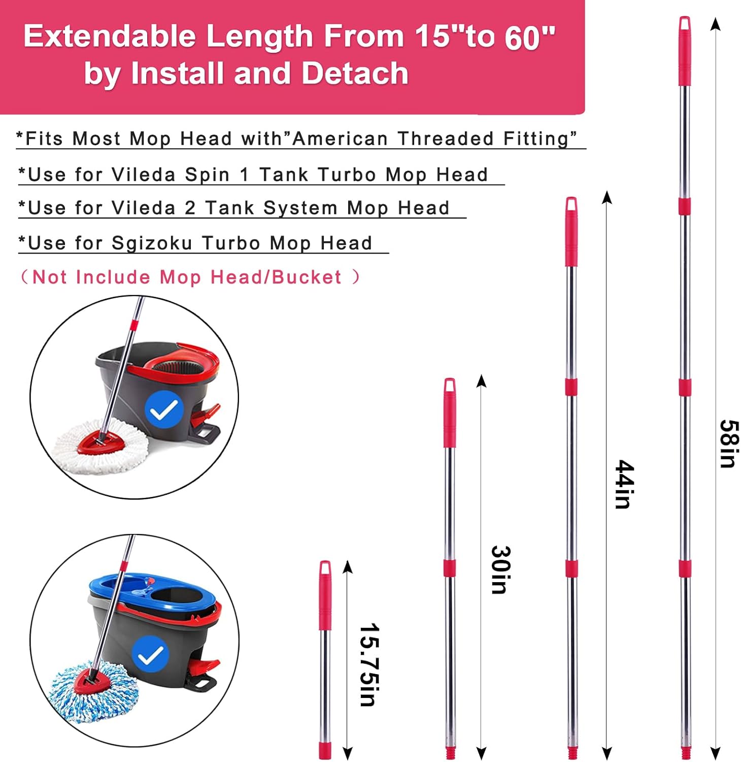 Sgizoku 4-Section 58 Spin Mop Handle Replacement 1