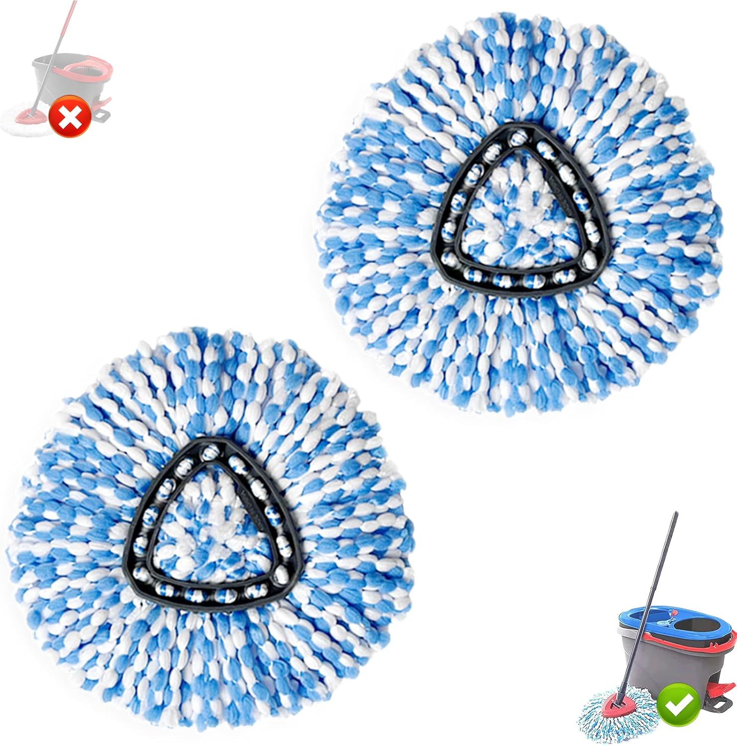 2 Pack Microfiber Spin Mop Replacement Heads for RinseClean 2-Tank System