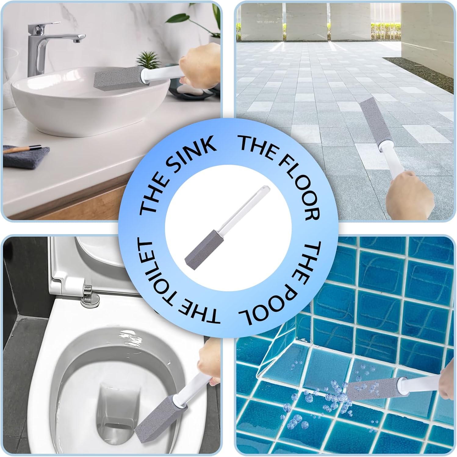 2 Packs Pumice Stones with Long Handles for Toilet and More