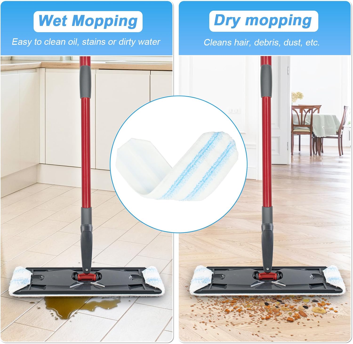 6 Pack Microfiber Mop Pads for O-Cedar H2Pro Flat Mop System