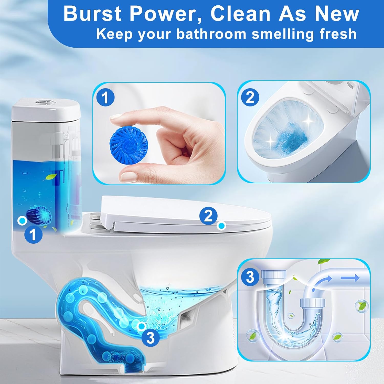 Msvvko Toilet Cleaner Tablets 20 Pack Blue Tint Slow-Release