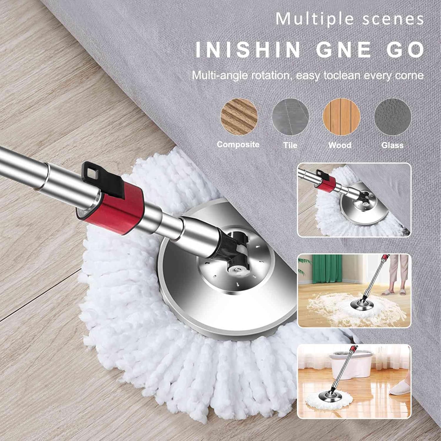 360 Swivel Adjustable Mop Handle with 51 Inch Mop Bar