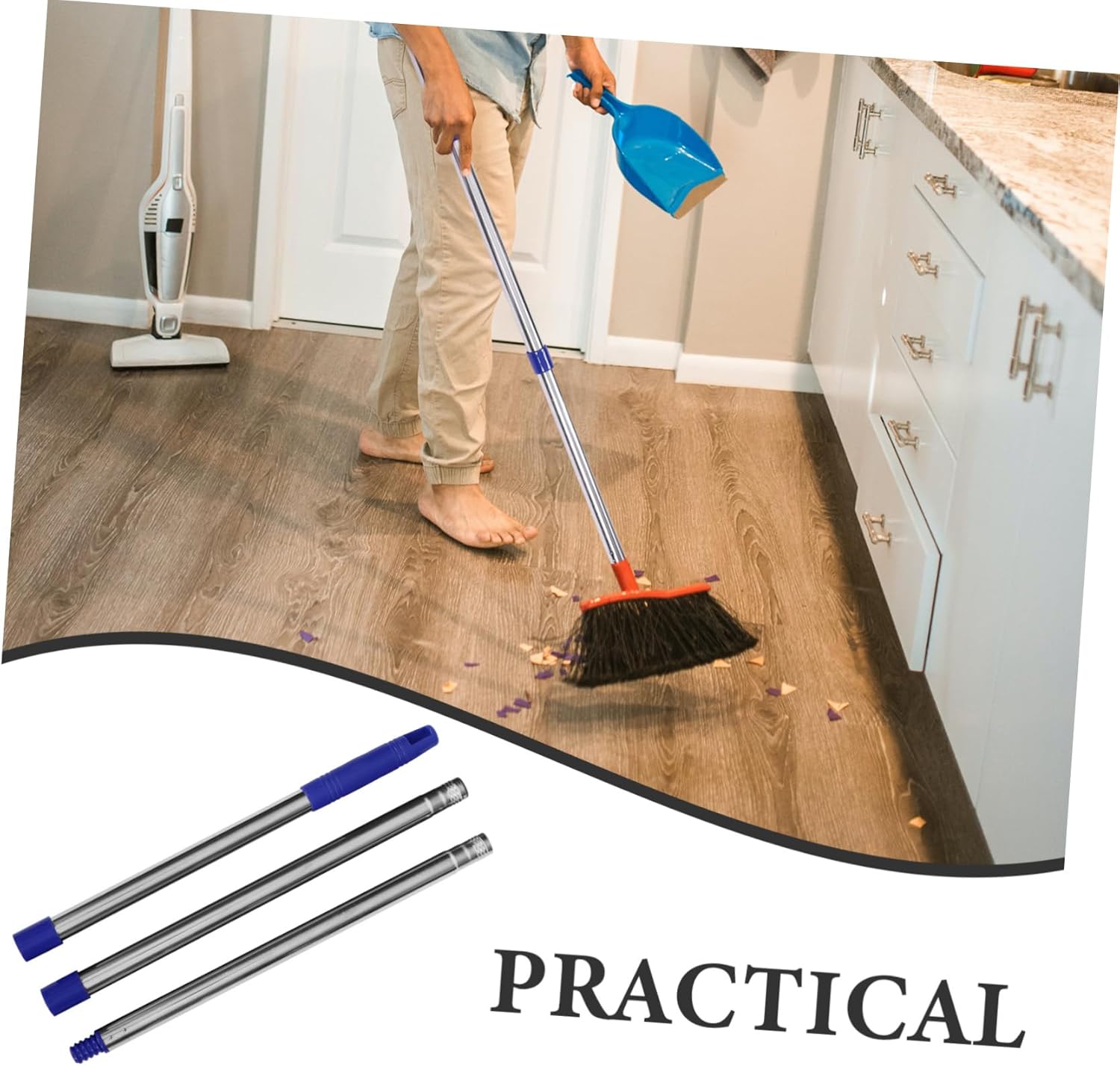 Adjustable 3-Section Mop Rod Replacement Pole