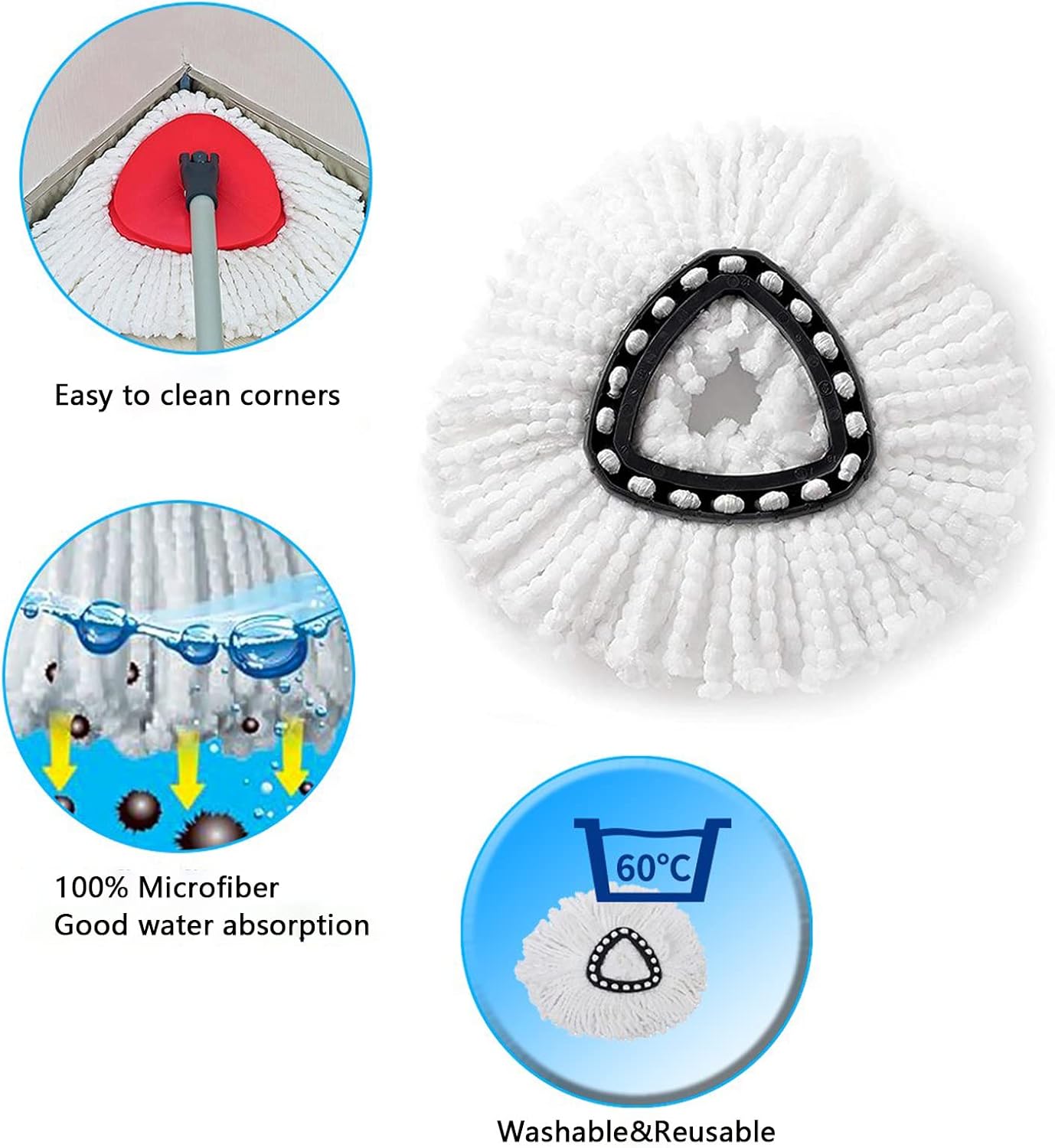 2 Pack Spin Mop Replacement Heads Compatible with Ocedar EasyWring