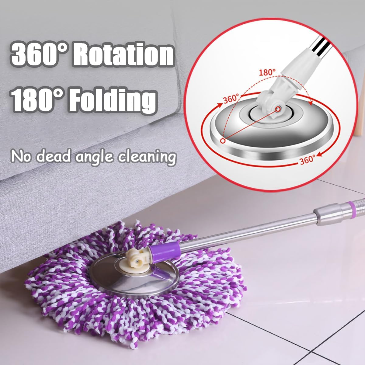 Midremer 49-inch Spin Mop Handle with Rotating Disc