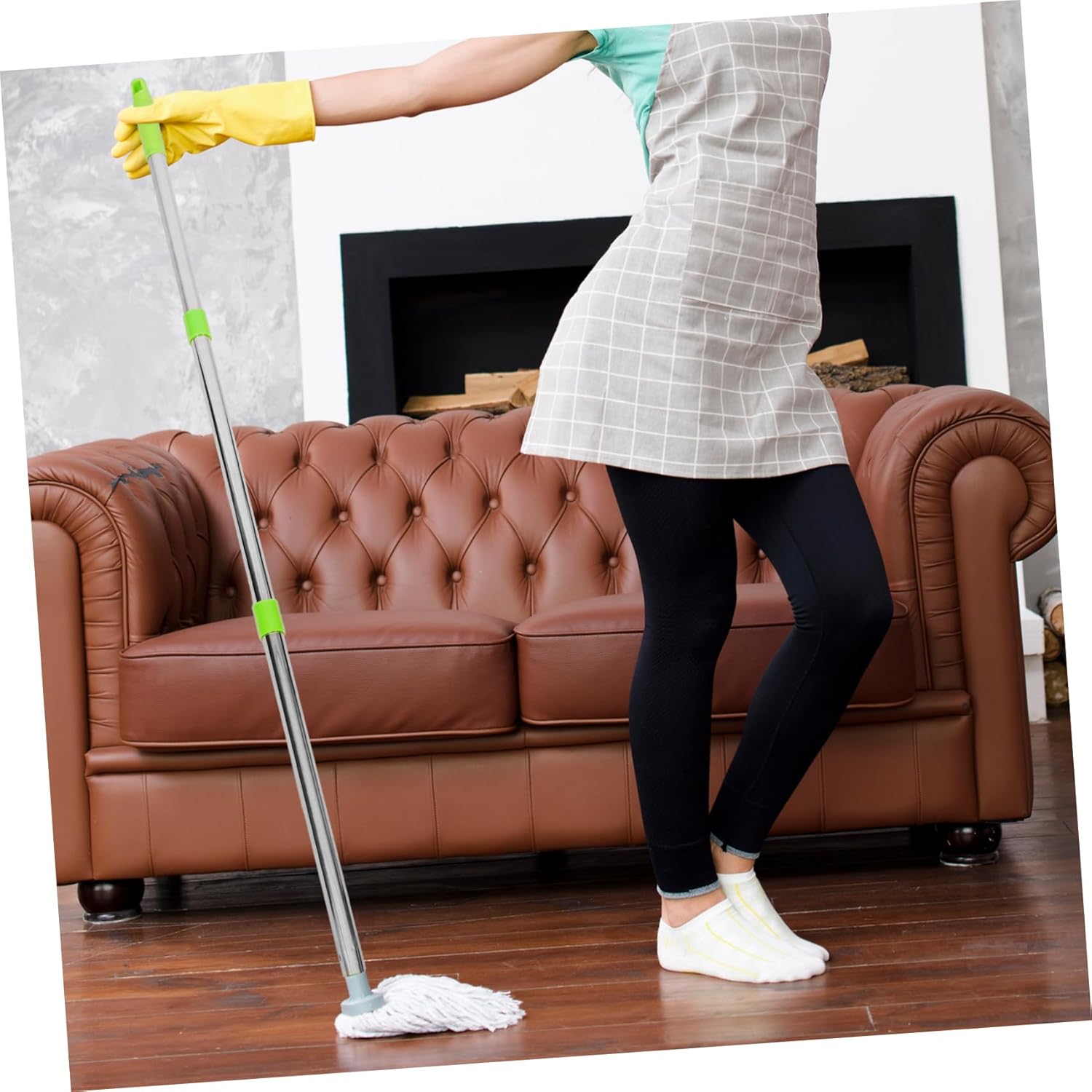 3-Section Mop Handle Replacement Sturdy Plastic Stainless Steel Mop Rod