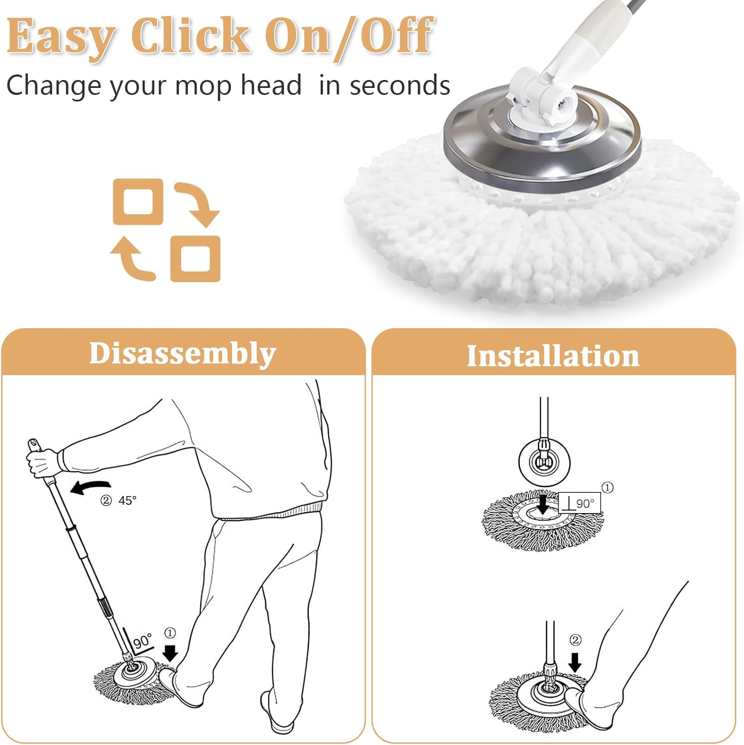 NICEMOVIC 6-Pack Spin Mop Replacement Heads - Universal Fit Machine Washable Microfiber
