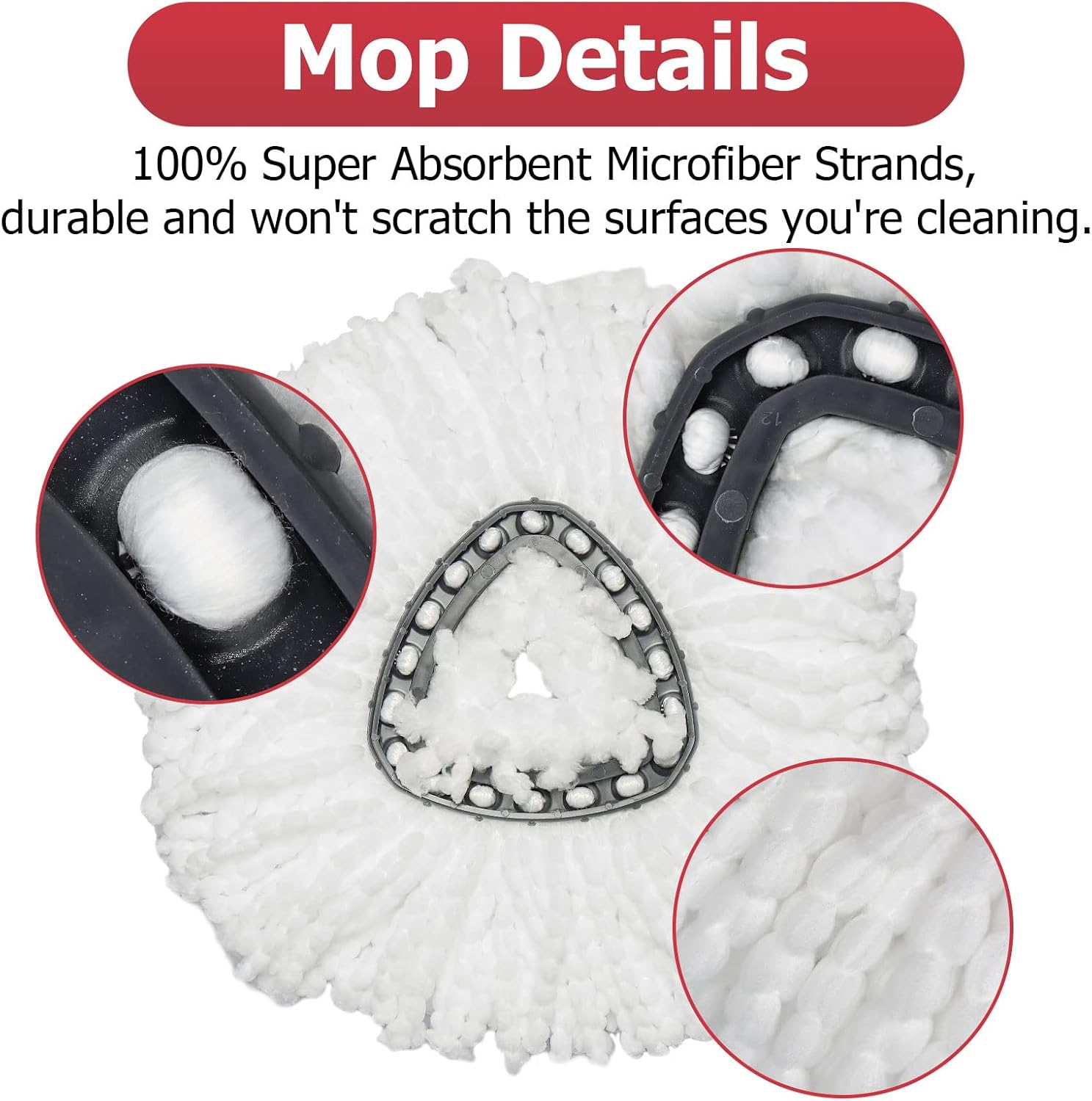 Qulable Spin Mop Refill Head 6 Pack with Base