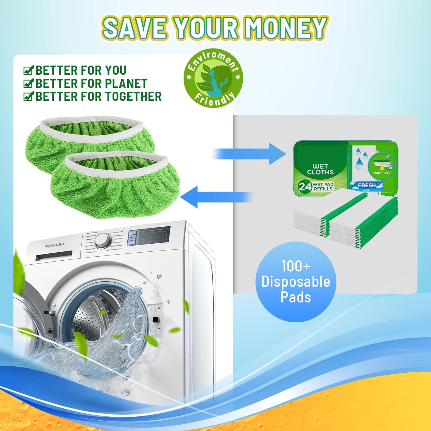 JINIOHEE Reusable Microfiber Mop Pads for Swiffer
