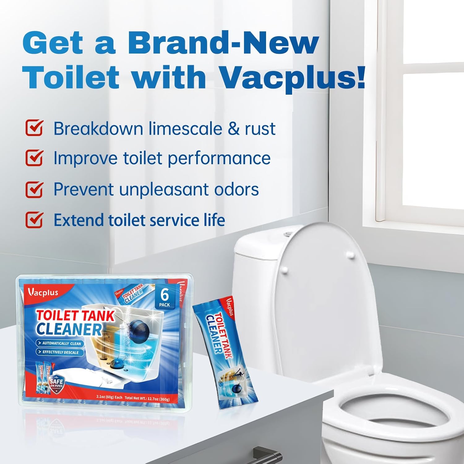 Vacplus Toilet Tank Cleaner - 6 Pack Automatic Descaler Tablets