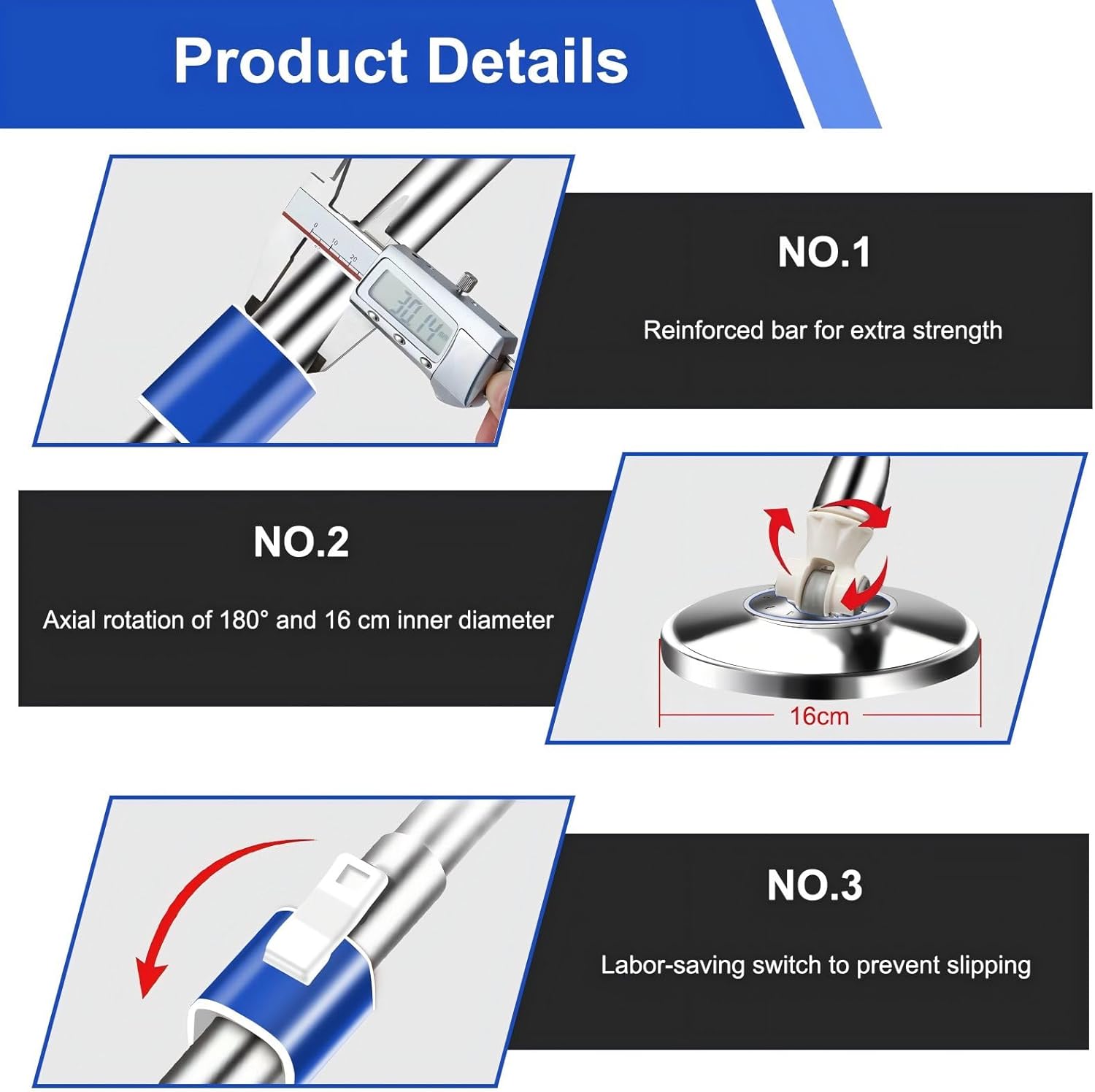 360 Swivel Mop Handle with Reinforced Pole and Microfiber Refills Blue
