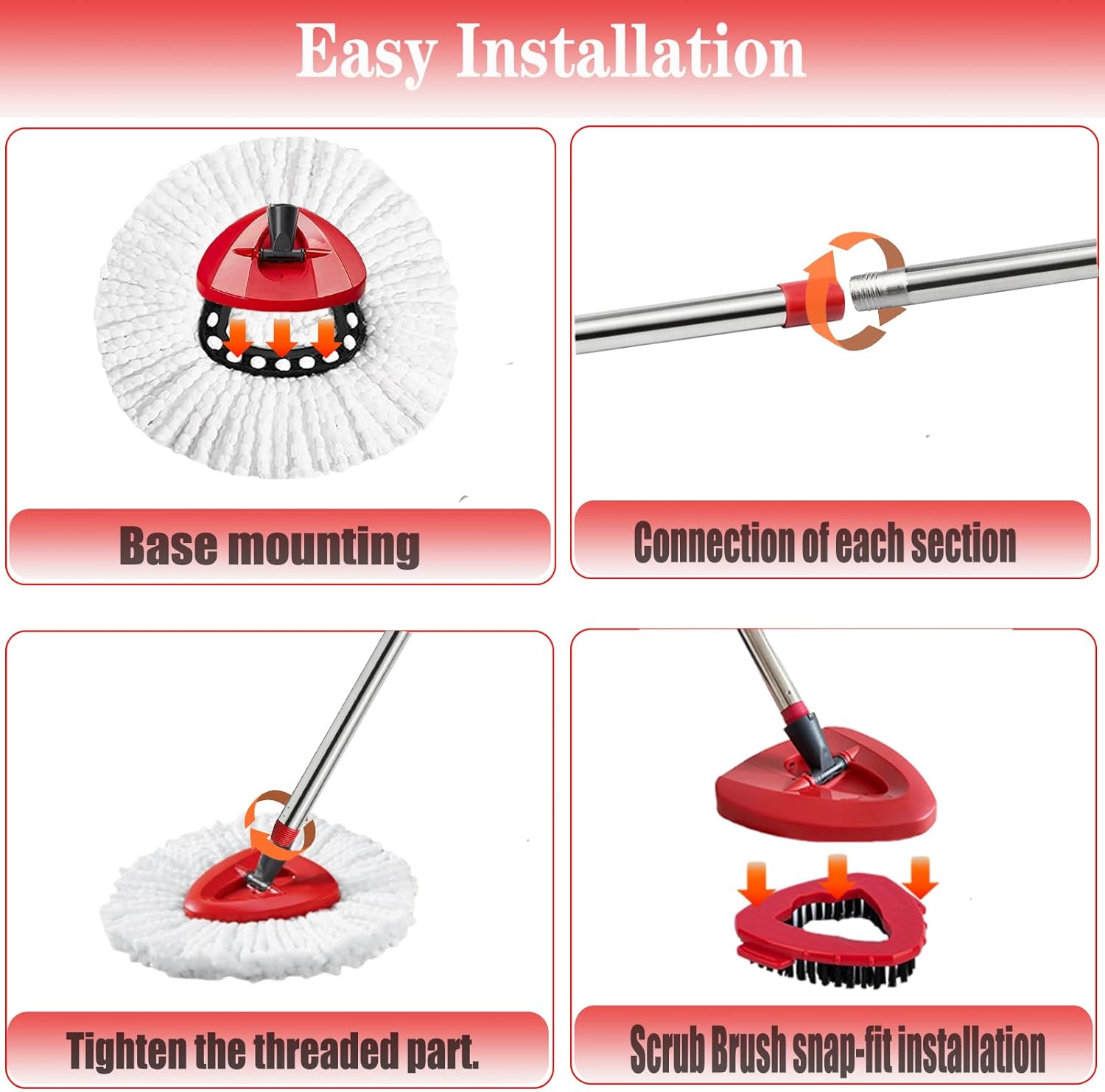 Fazlynyi Spin Mop Refill Head Set with Scrub Brush and Handles