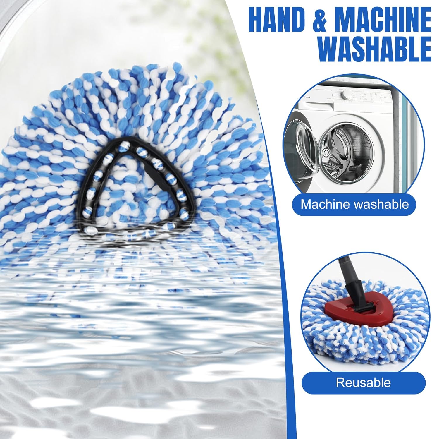 16 Pcs Spin Mop Replacement Heads 2 Tank System Microfiber Blue White