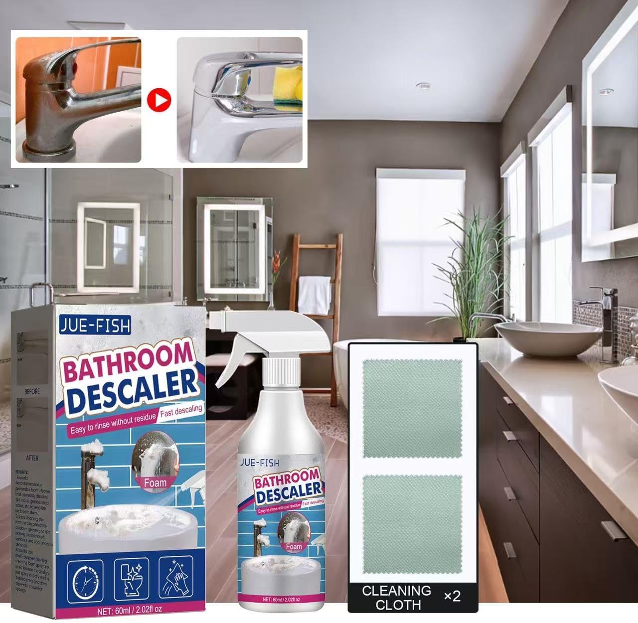 Bathroom Cleaner - Foam Descaler for Glass Tiles and Faucets