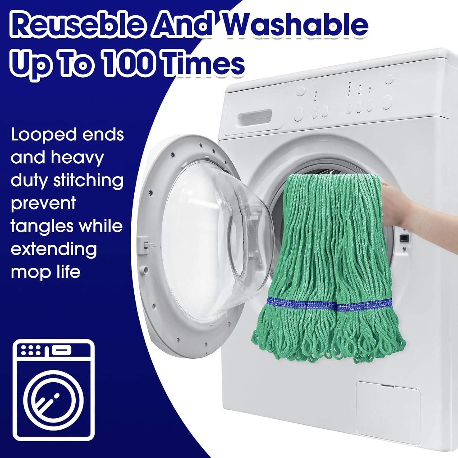 6 Pack Heavy Duty Cotton String Mop Heads - Green Blue