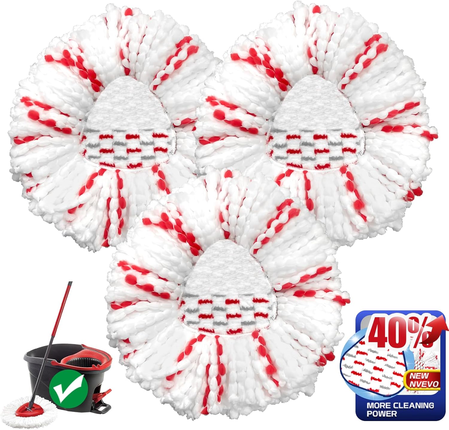 Spin Mop Head Replacement 3 Pack for EasyWring 1-Tank System