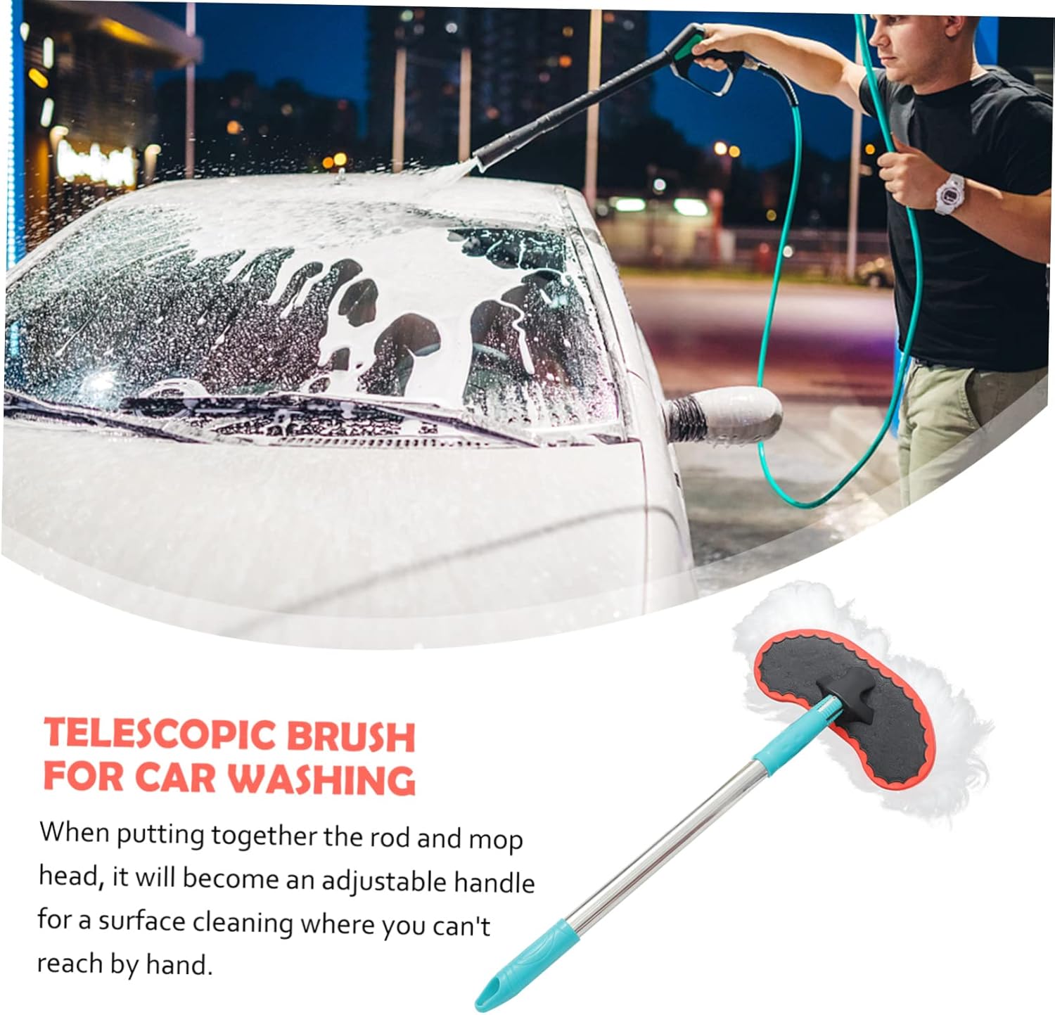 Adjustable Telescoping Mop Handle with Microfiber Head for Car and Window Cleaning
