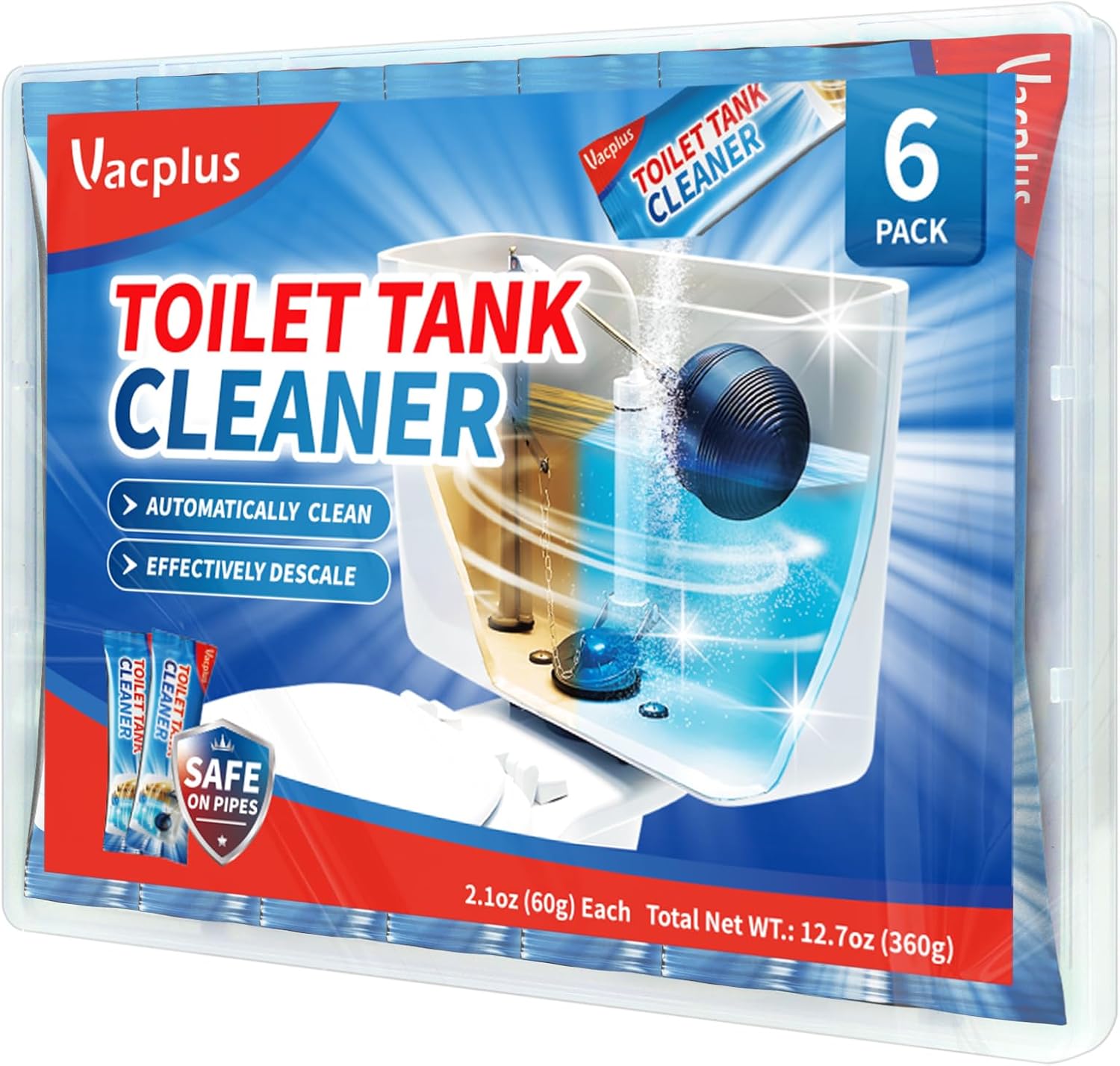 Vacplus Toilet Tank Cleaner - 6 Pack Automatic Descaler Tablets