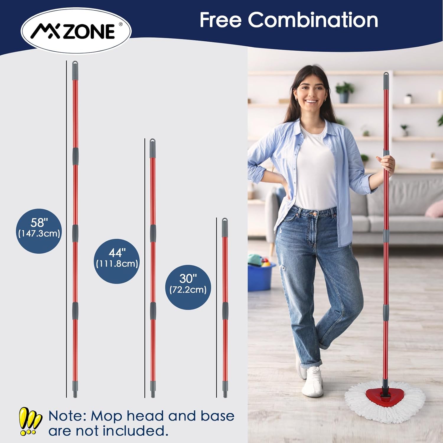 MXZONE Spin Mop Handle Replacement 4-Section Adjustable