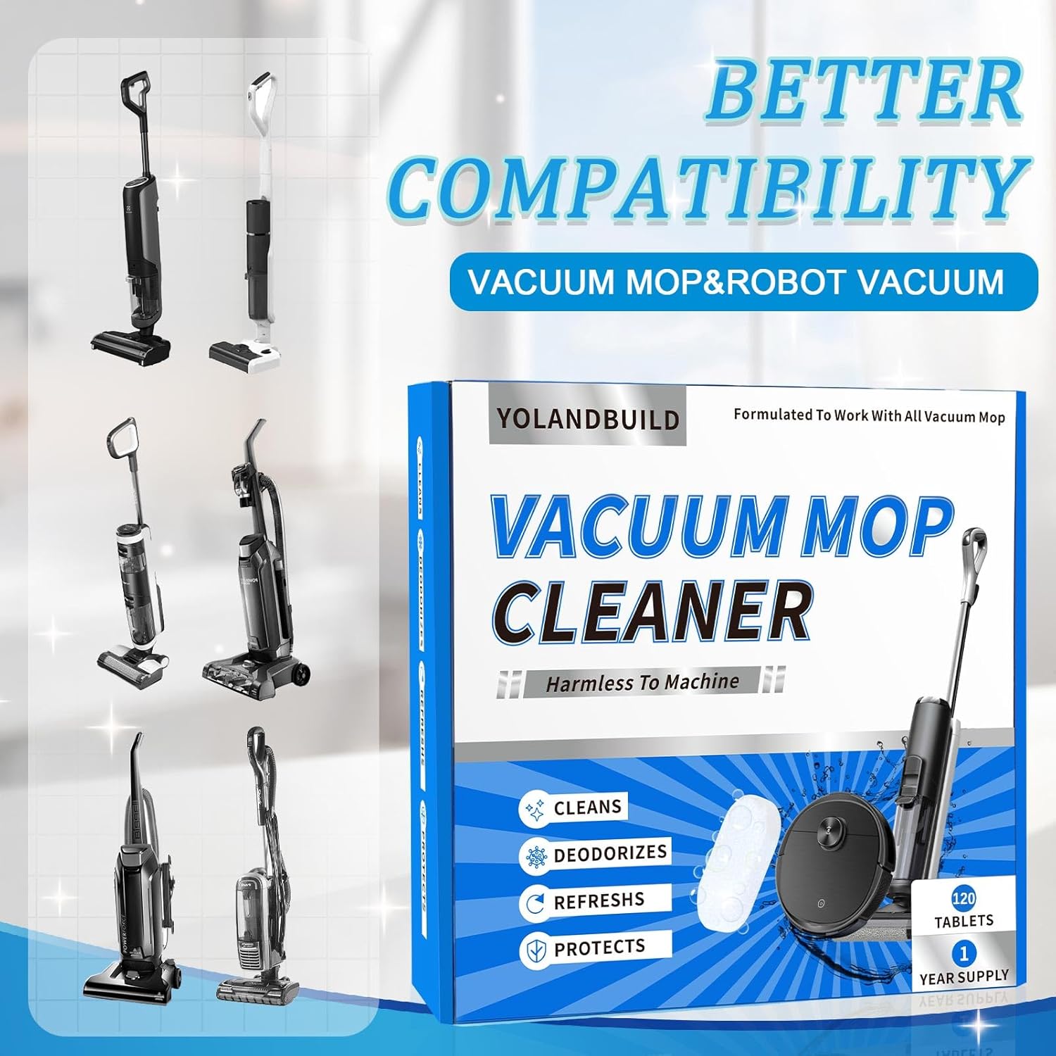 YoLandBuild Vacuum Mop Tablets - 120 Count Universal Fit