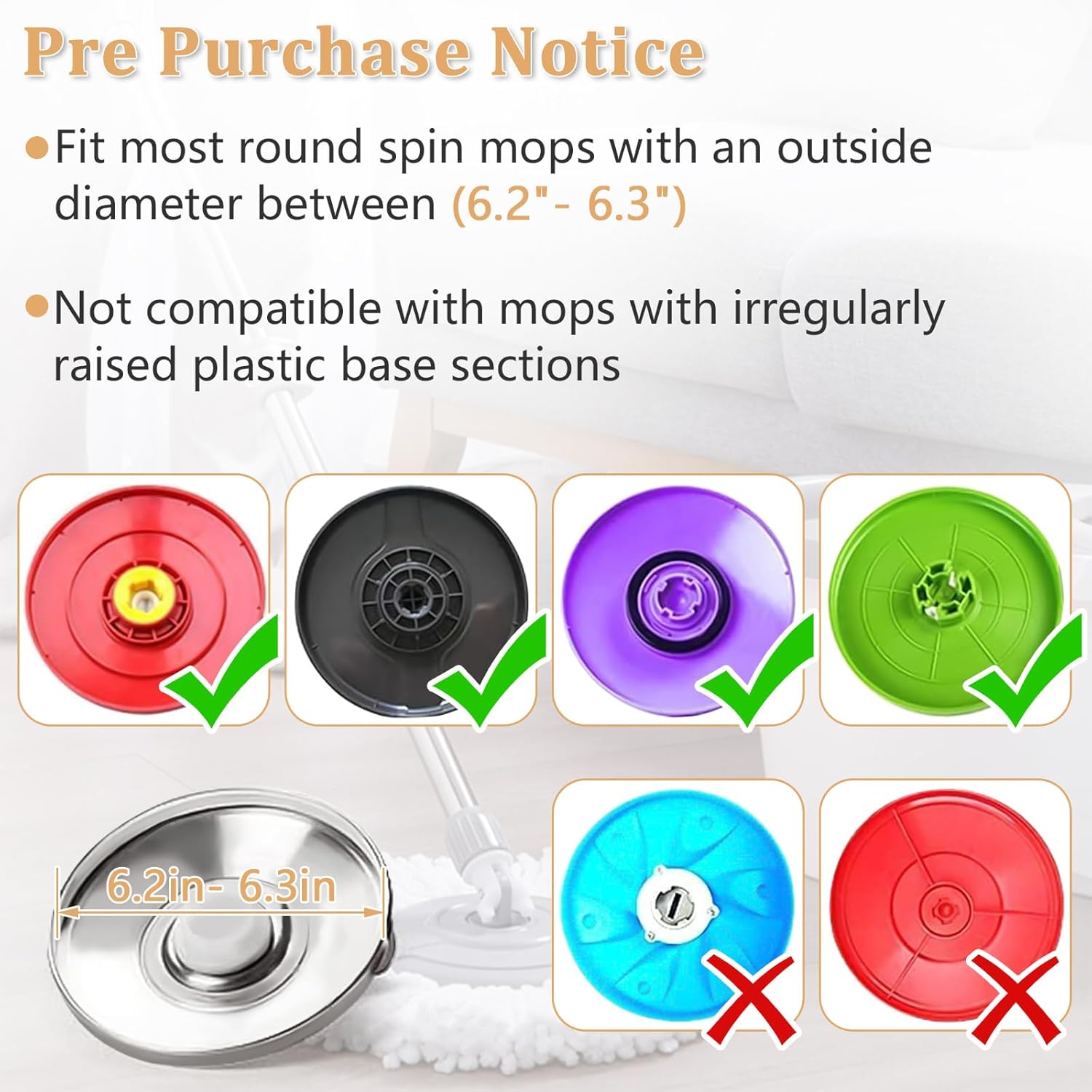 NICEMOVIC 6-Pack Spin Mop Replacement Heads - Universal Fit Machine Washable Microfiber