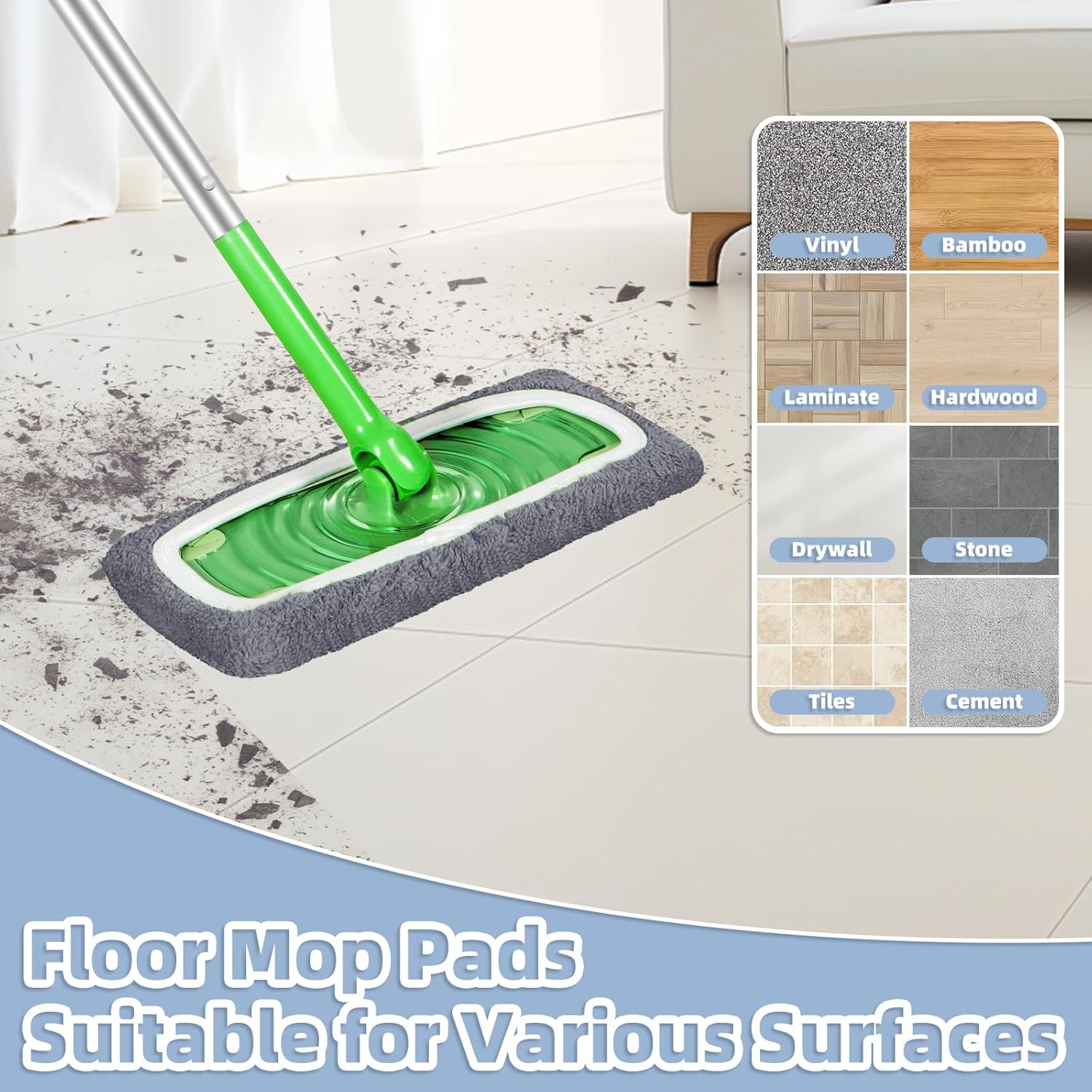 LOVECO Reusable Mop Pads Refill for Swiffer 6 Grey Pack