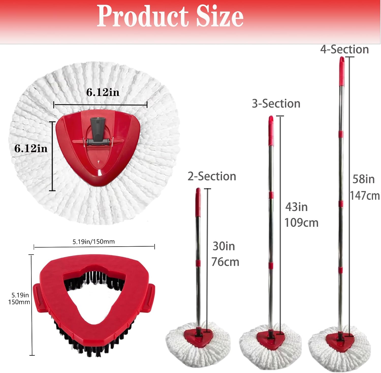 Fazlynyi Spin Mop Refill Head Set with Scrub Brush and Handles