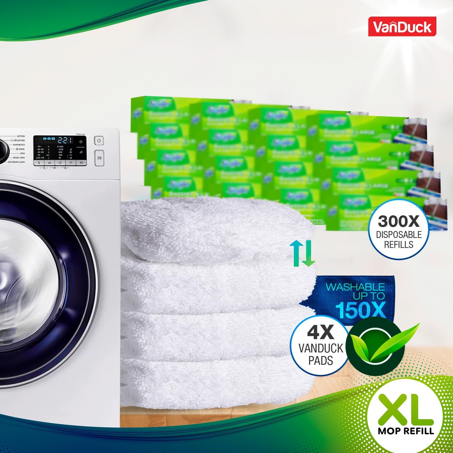 VanDuck Extra Large Cotton Mop Pads - 4-Pack for Swiffer XL Mop